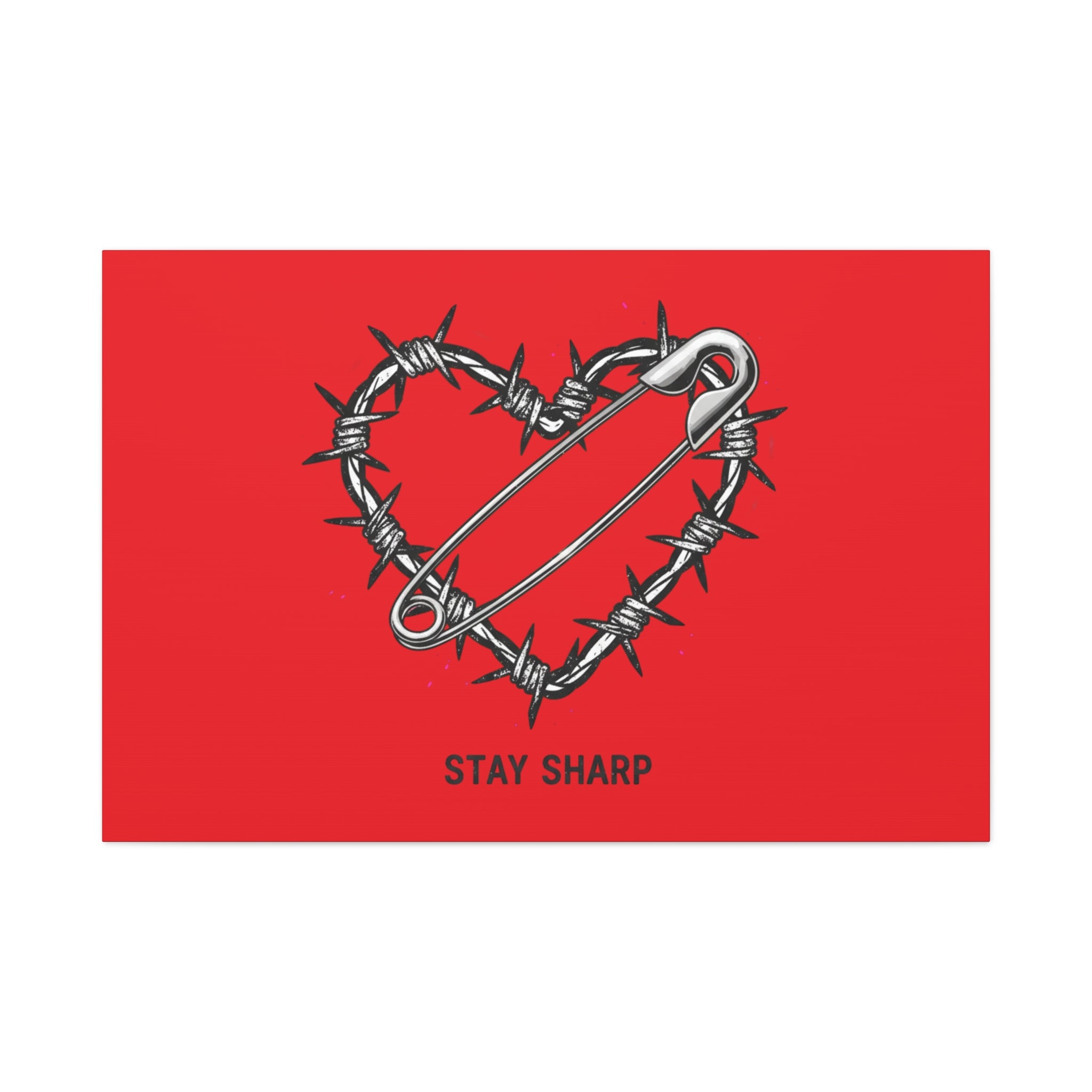 Stay Sharp Barbed Wire Heart Canvas | safety pin art, punk motif