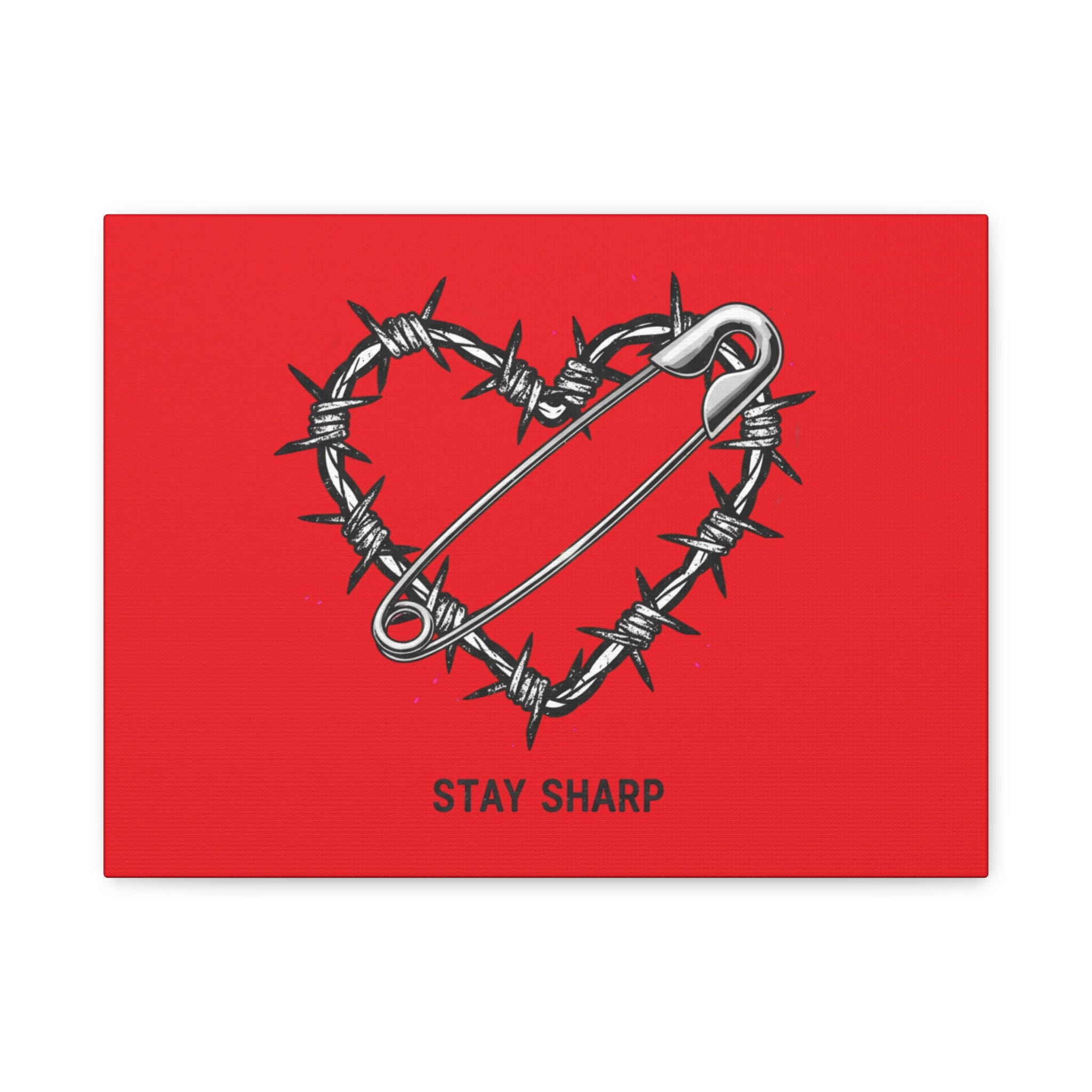 Stay Sharp Barbed Wire Heart Canvas | safety pin art, punk motif