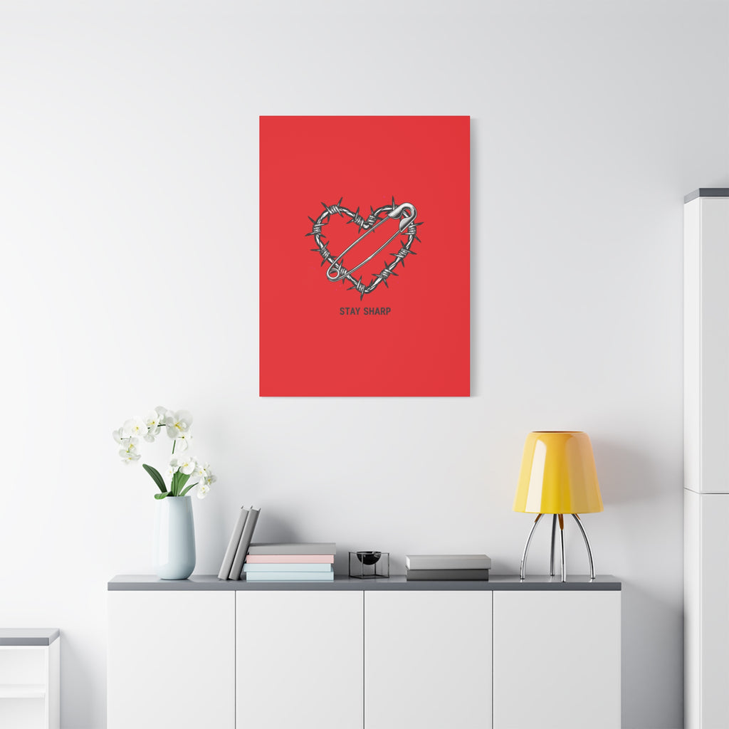 Stay Sharp Barbed Wire Heart Canvas | safety pin art, punk motif