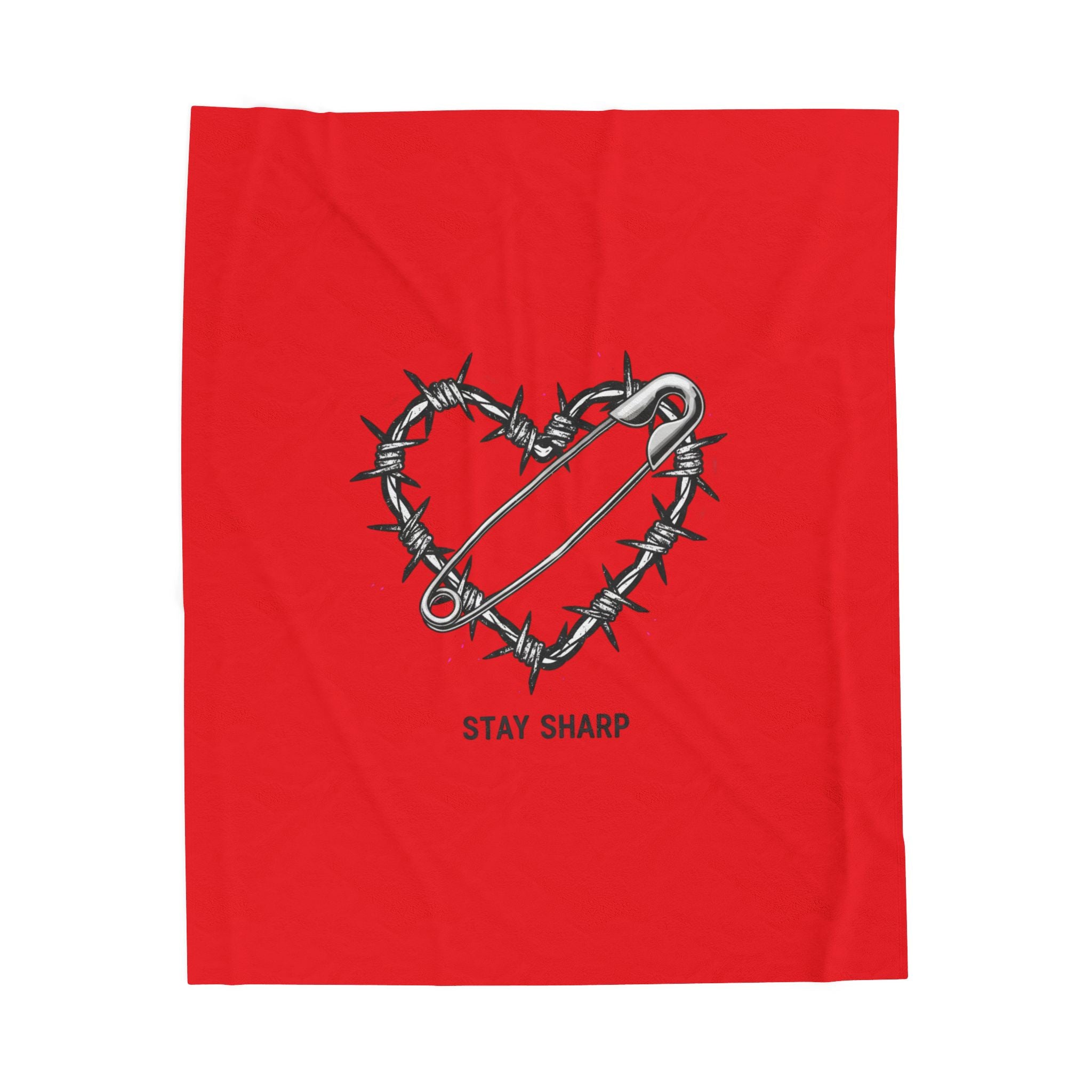 Barbed Wire Heart with Safety Pin Blanket | punk motif, grunge symbol design