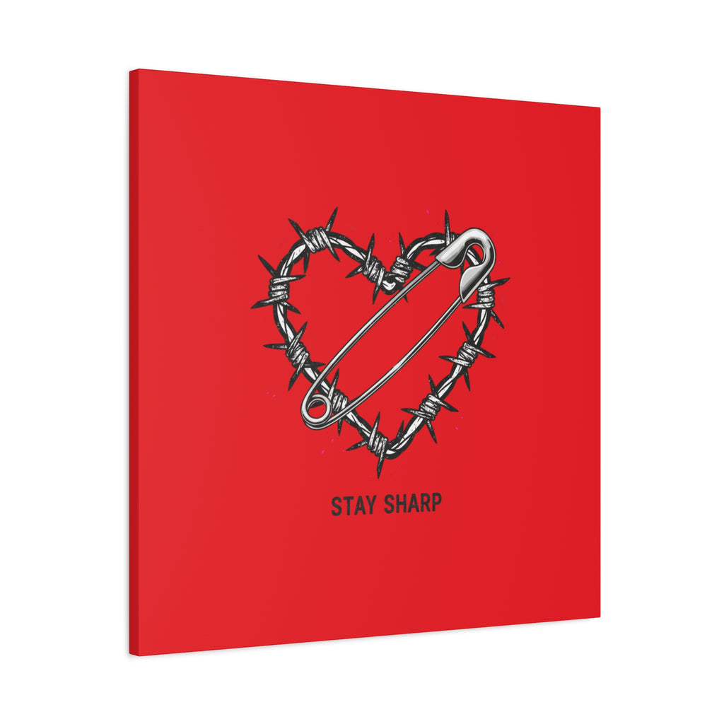 Stay Sharp Barbed Wire Heart Canvas | safety pin art, punk motif