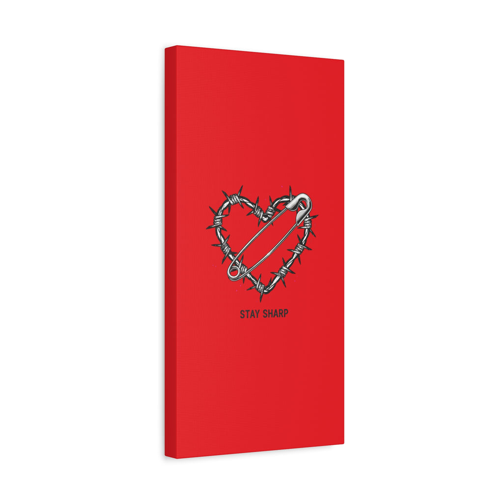 Stay Sharp Barbed Wire Heart Canvas | safety pin art, punk motif