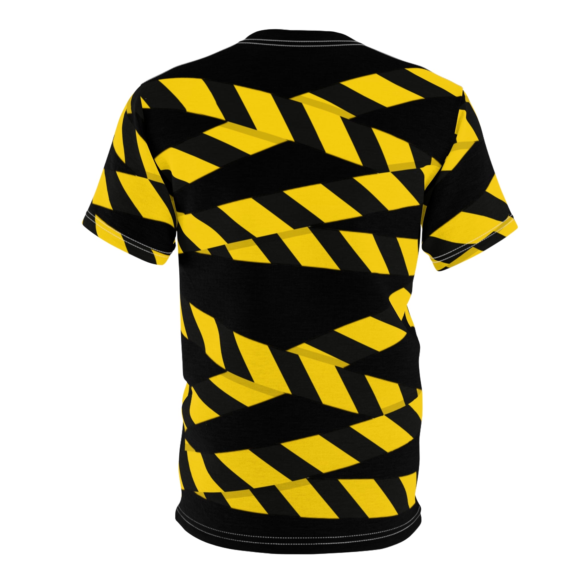 Caution Tape Graphic Tee — Yellow Black Warning Stripe Shirt