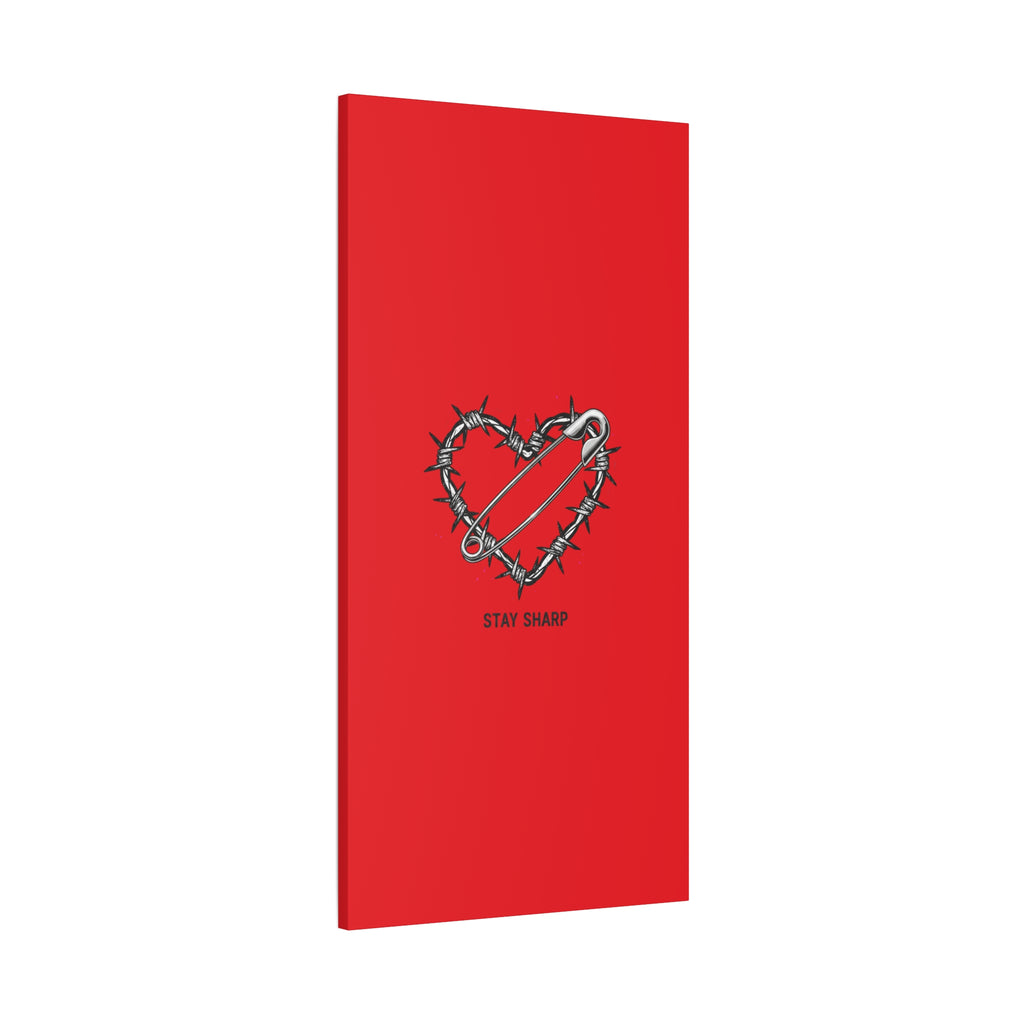 Stay Sharp Barbed Wire Heart Canvas | safety pin art, punk motif