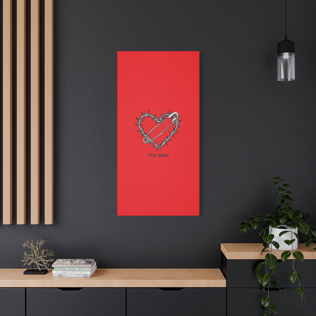 Stay Sharp Barbed Wire Heart Canvas | safety pin art, punk motif