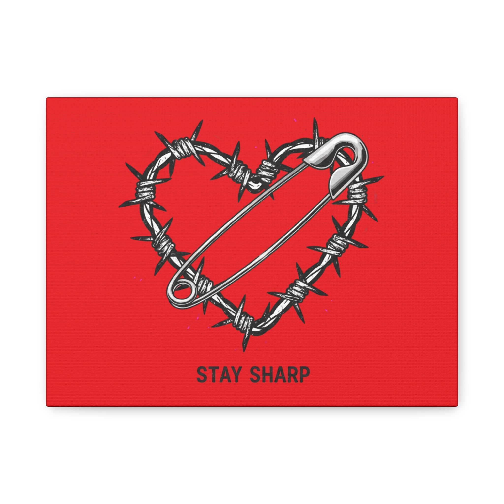 Stay Sharp Barbed Wire Heart Canvas | safety pin art, punk motif