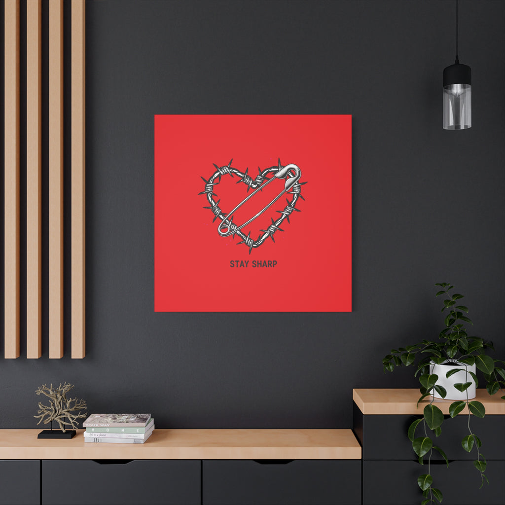 Stay Sharp Barbed Wire Heart Canvas | safety pin art, punk motif