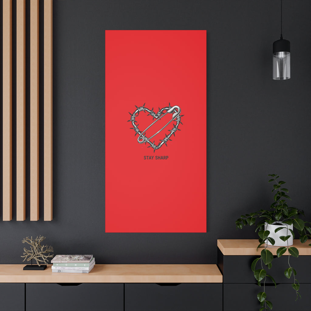 Stay Sharp Barbed Wire Heart Canvas | safety pin art, punk motif
