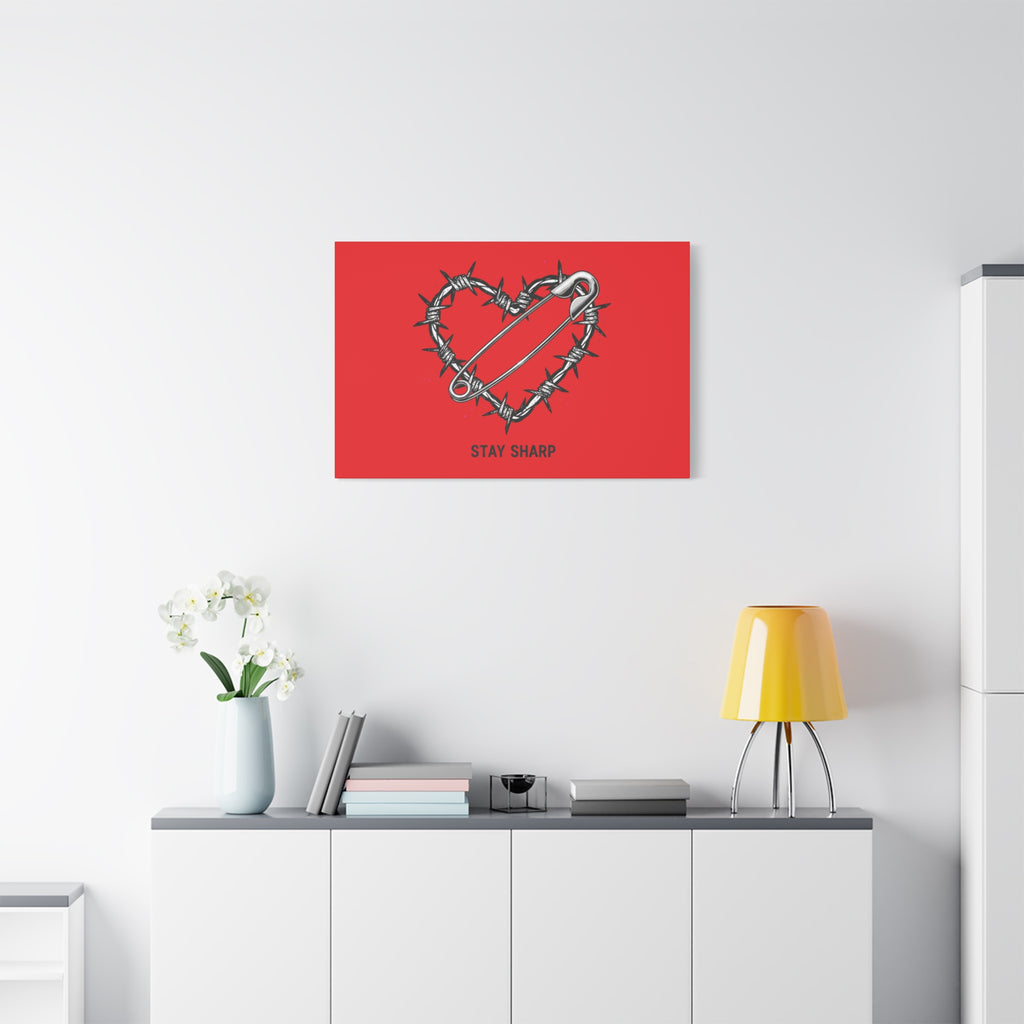 Stay Sharp Barbed Wire Heart Canvas | safety pin art, punk motif