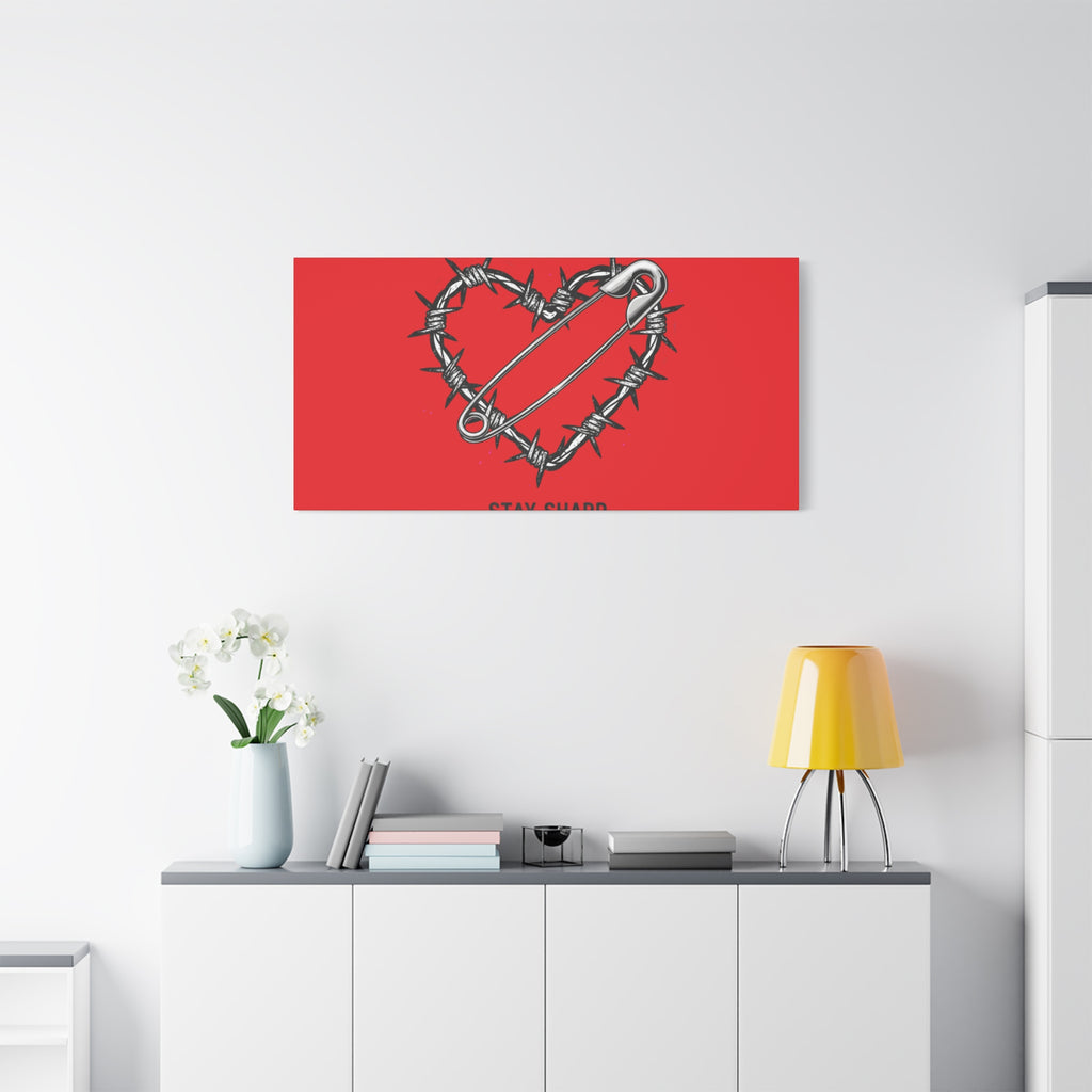 Stay Sharp Barbed Wire Heart Canvas | safety pin art, punk motif