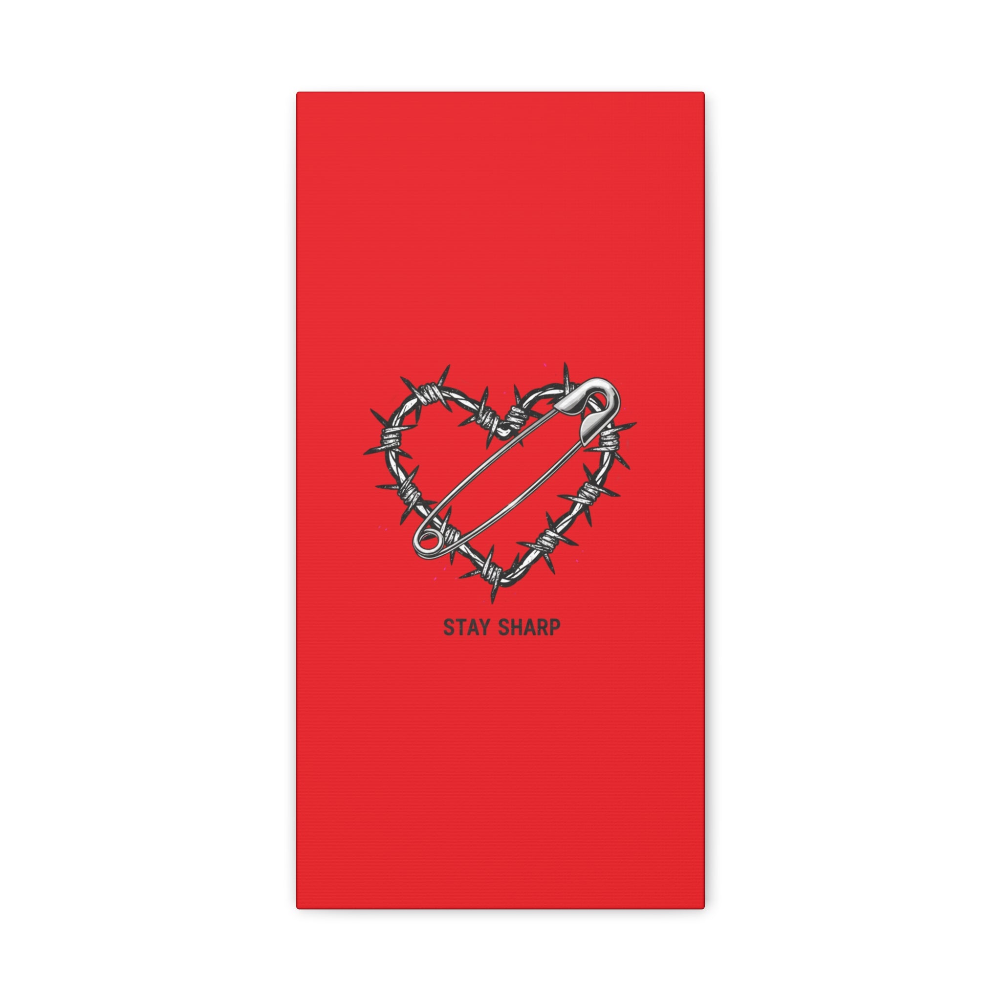 Stay Sharp Barbed Wire Heart Canvas | safety pin art, punk motif