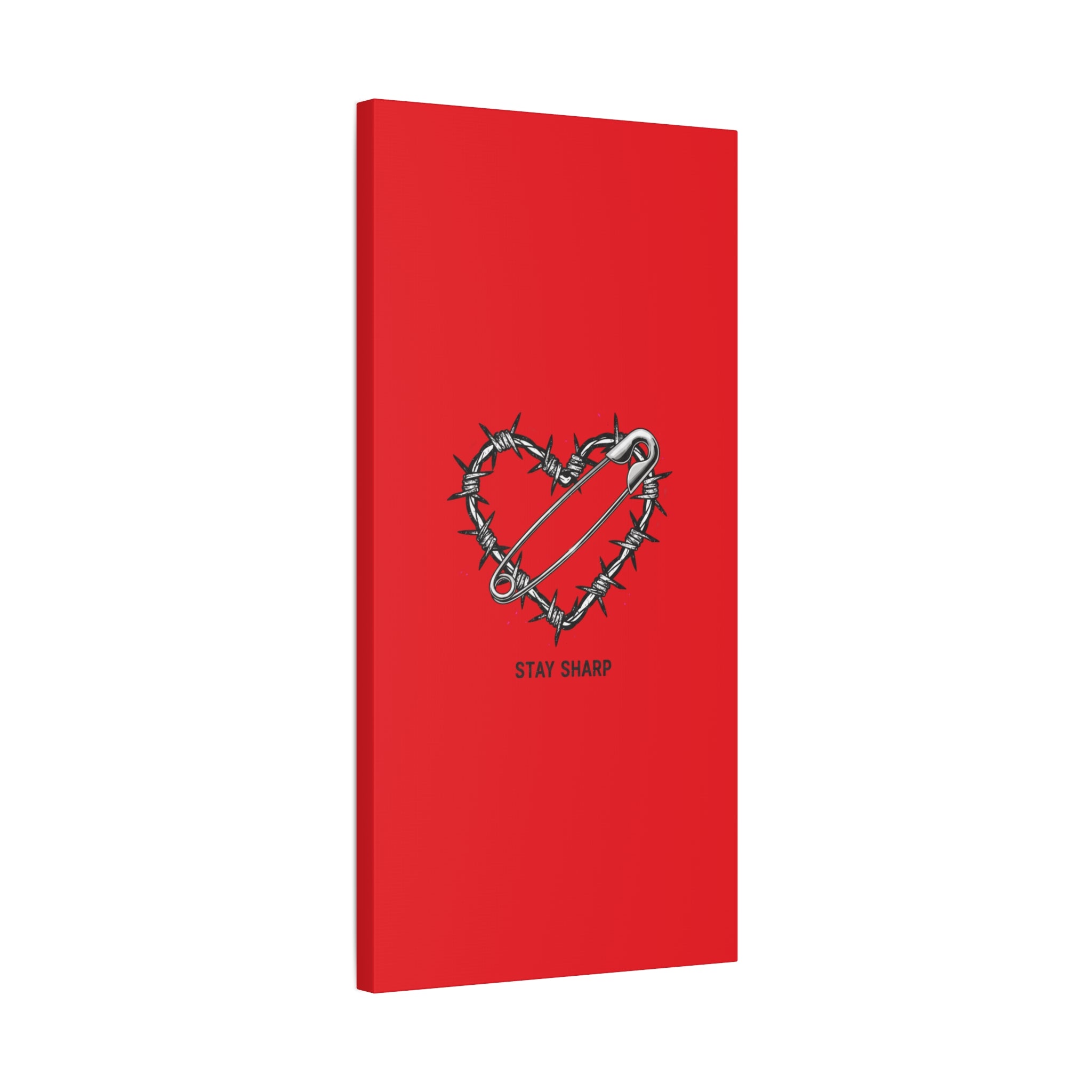 Stay Sharp Barbed Wire Heart Canvas | safety pin art, punk motif
