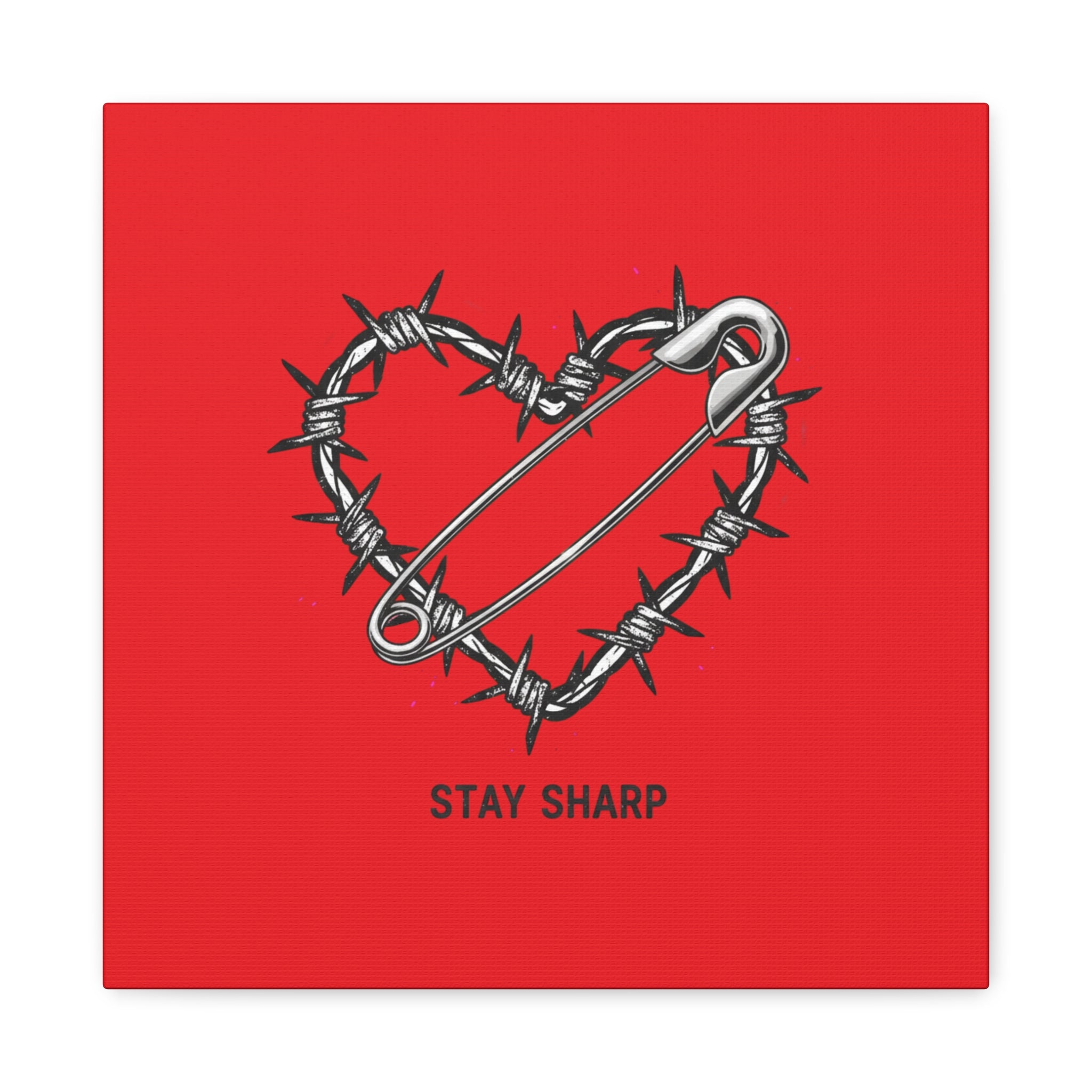 Stay Sharp Barbed Wire Heart Canvas | safety pin art, punk motif