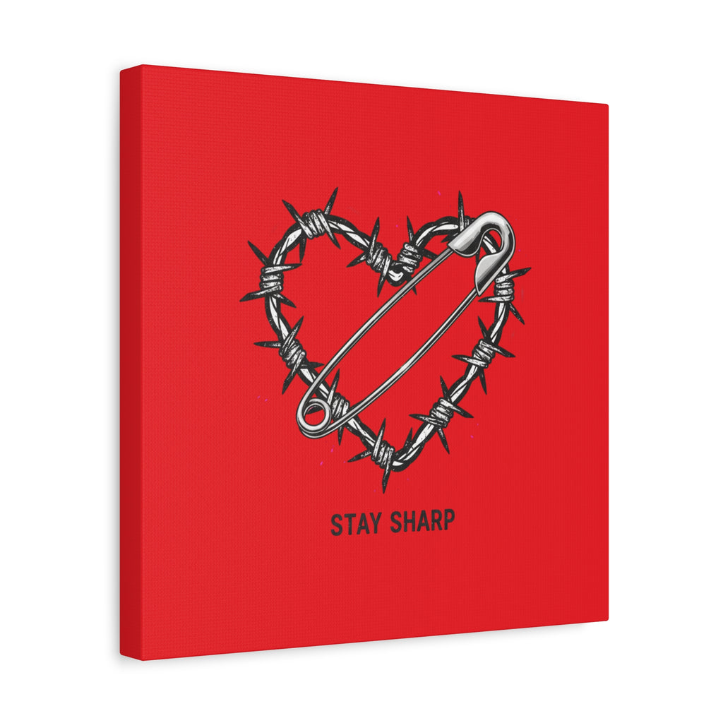 Stay Sharp Barbed Wire Heart Canvas | safety pin art, punk motif