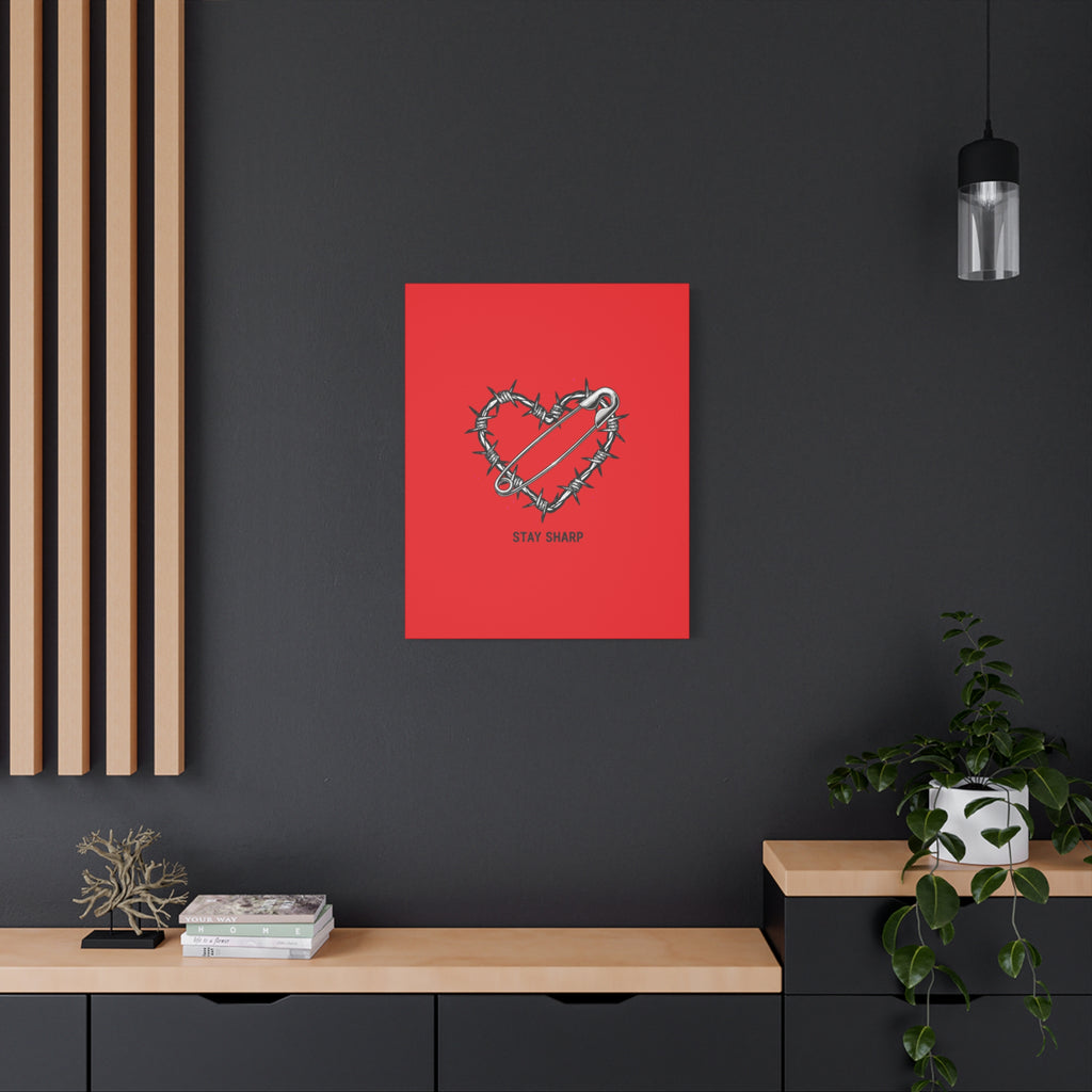 Stay Sharp Barbed Wire Heart Canvas | safety pin art, punk motif