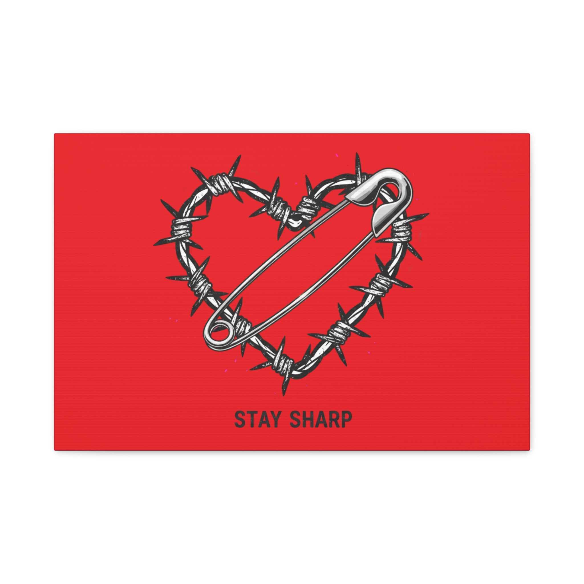 Stay Sharp Barbed Wire Heart Canvas | safety pin art, punk motif