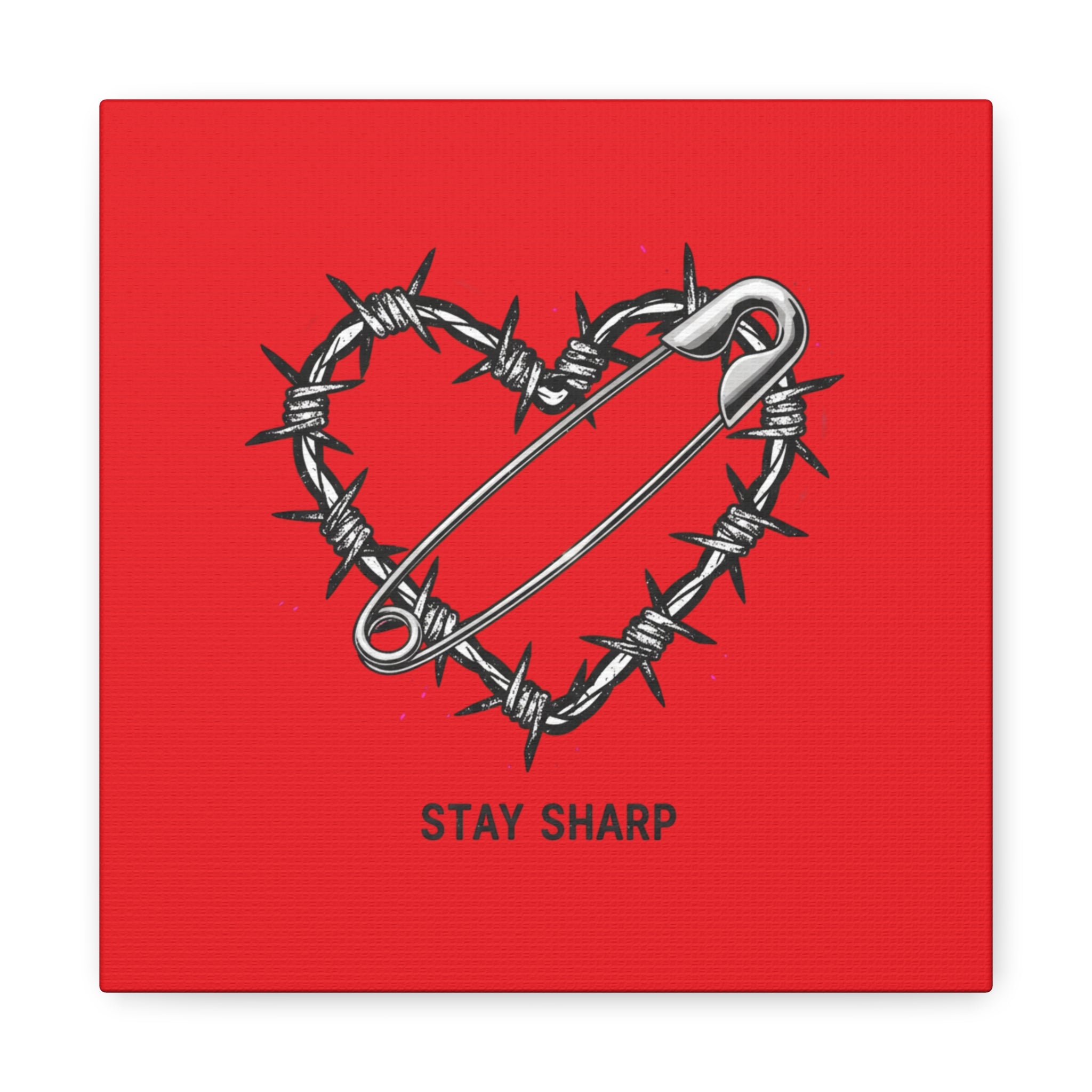 Stay Sharp Barbed Wire Heart Canvas | safety pin art, punk motif