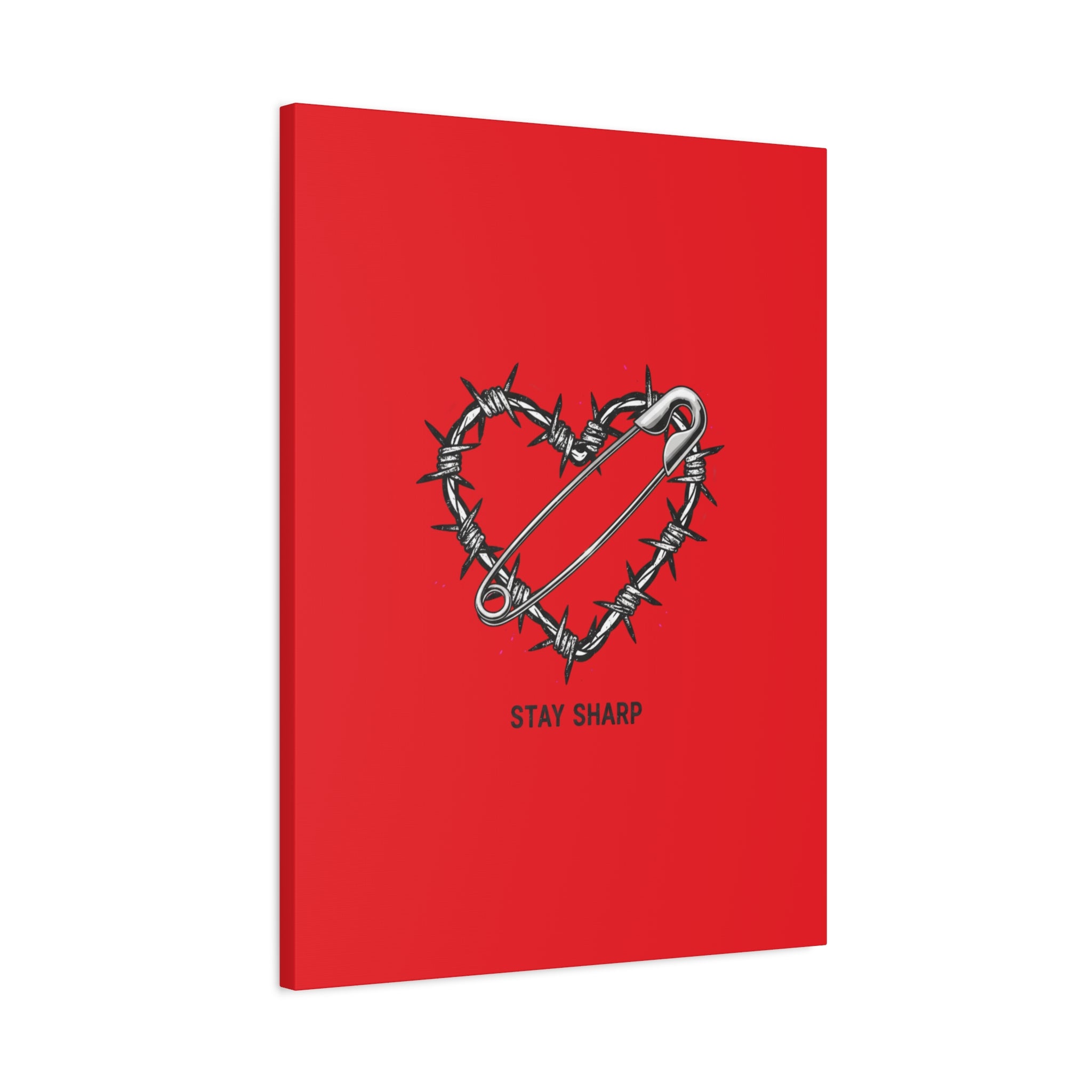 Stay Sharp Barbed Wire Heart Canvas | safety pin art, punk motif