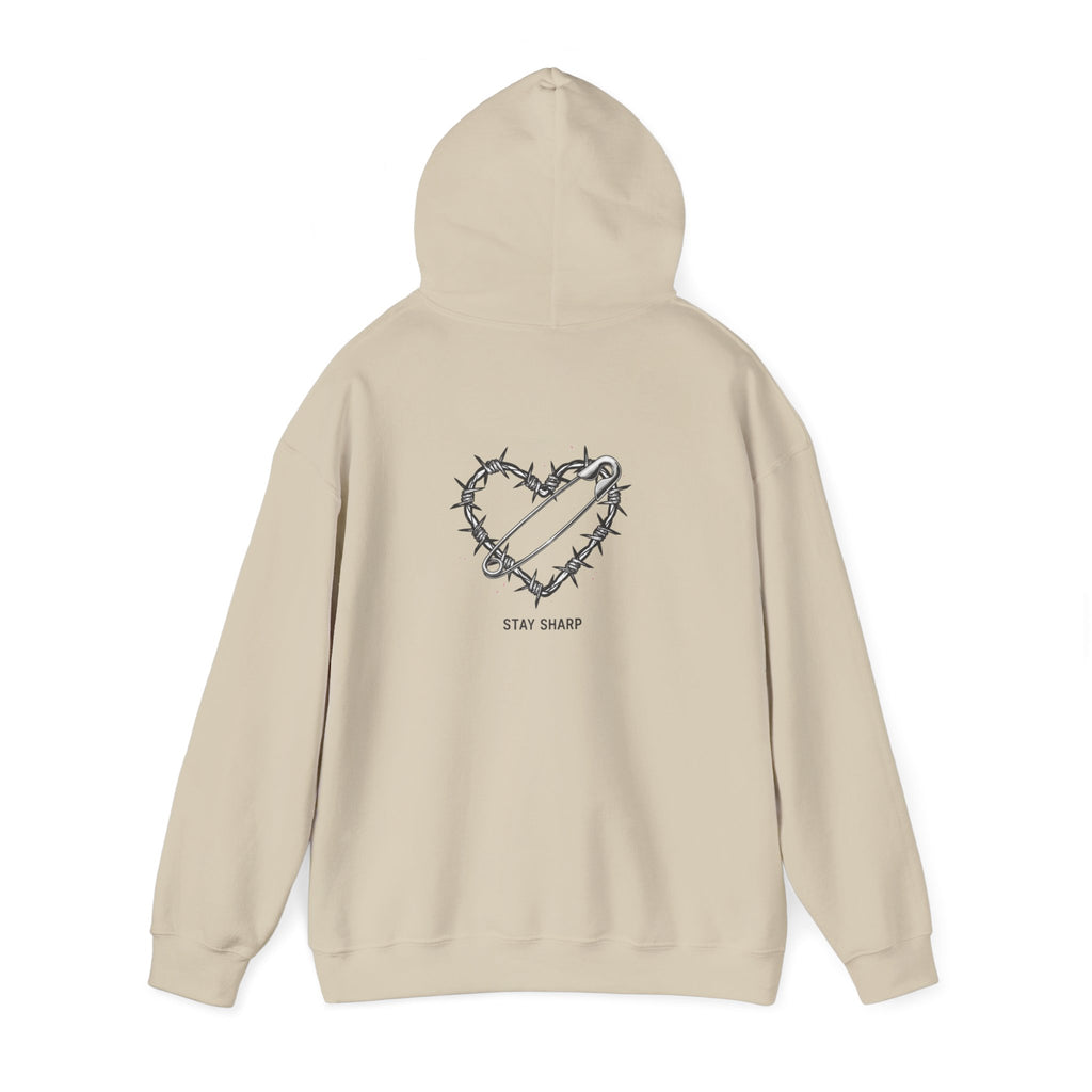 Barbed Wire Heart Hoodie | punk motif, safety pin art