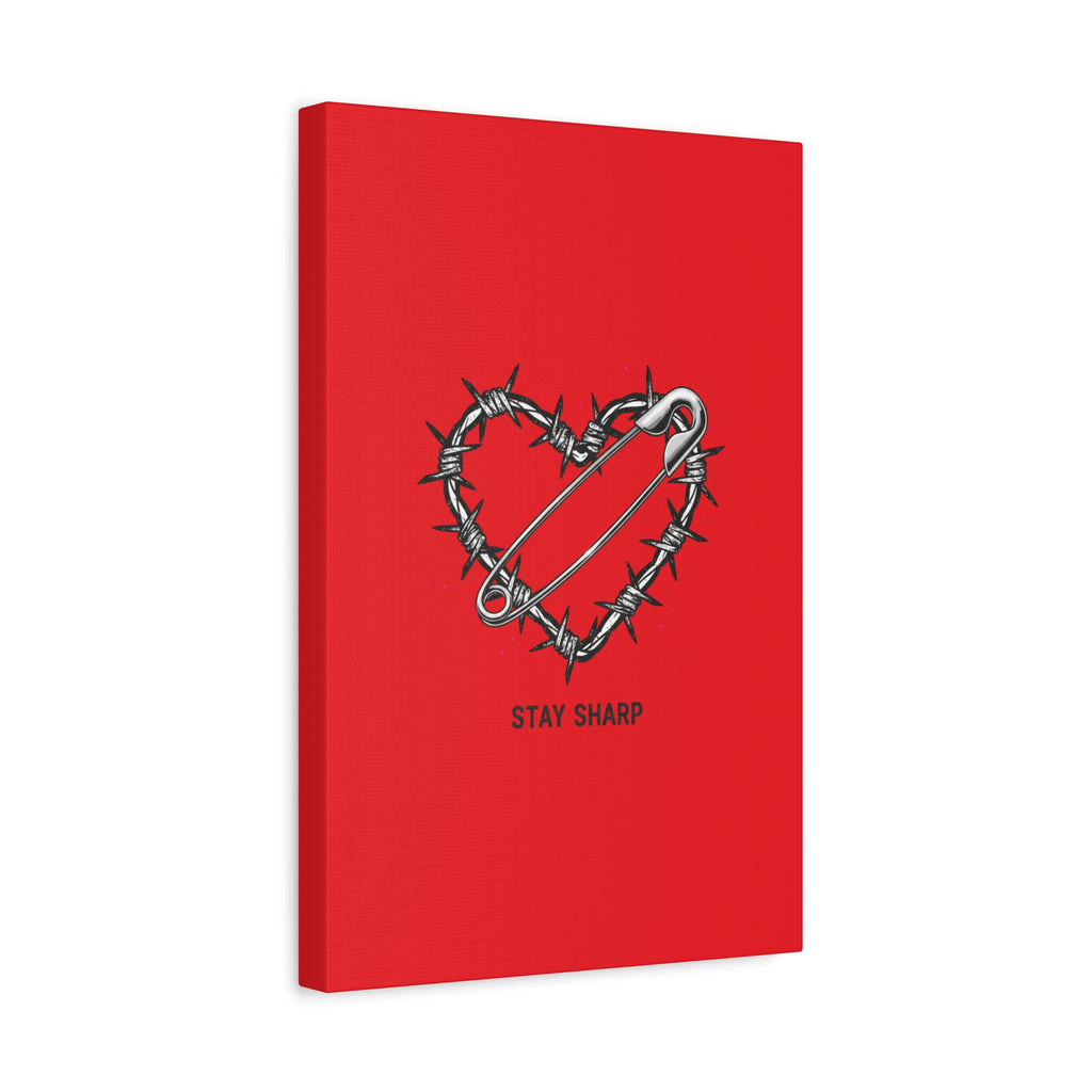Stay Sharp Barbed Wire Heart Canvas | safety pin art, punk motif