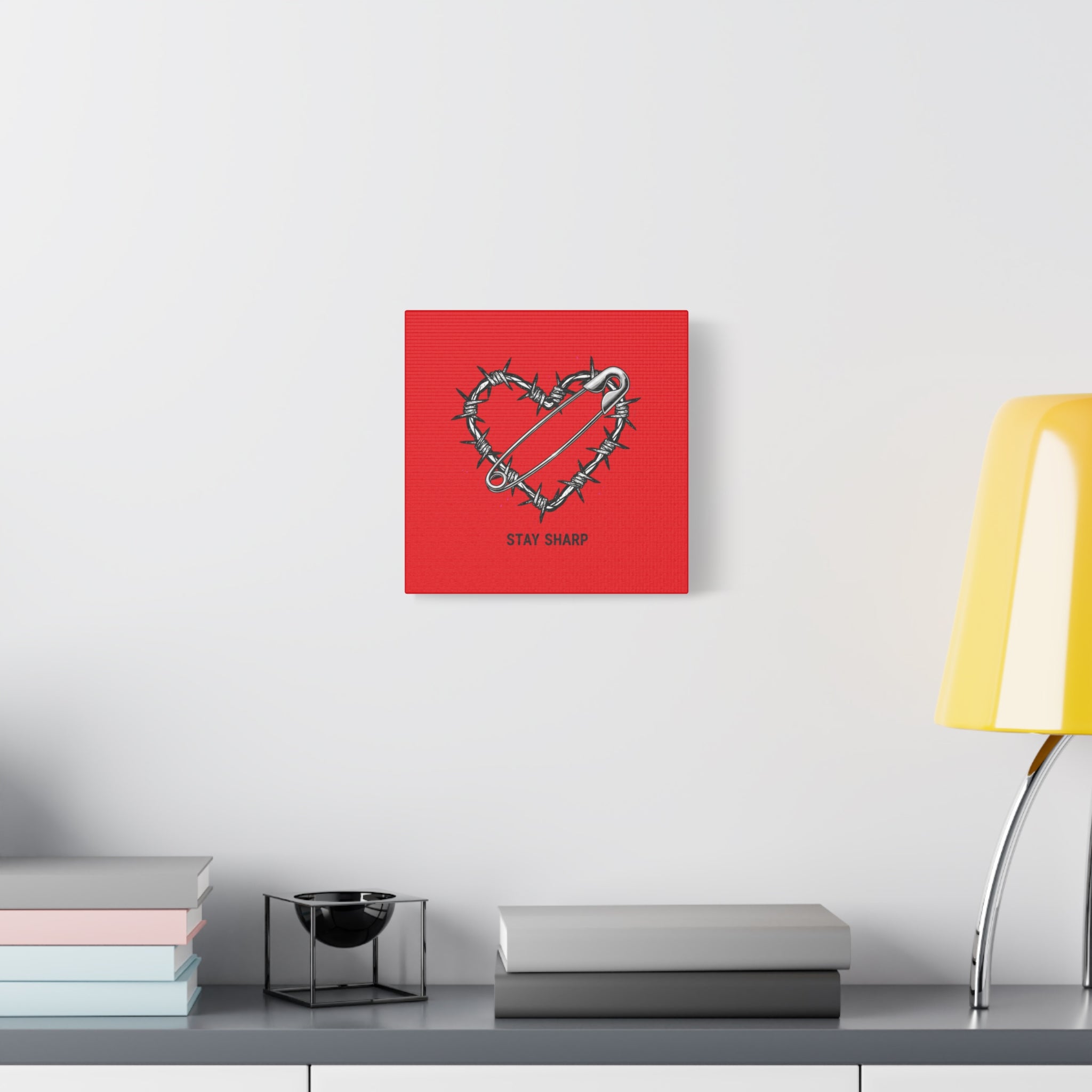 Stay Sharp Barbed Wire Heart Canvas | safety pin art, punk motif