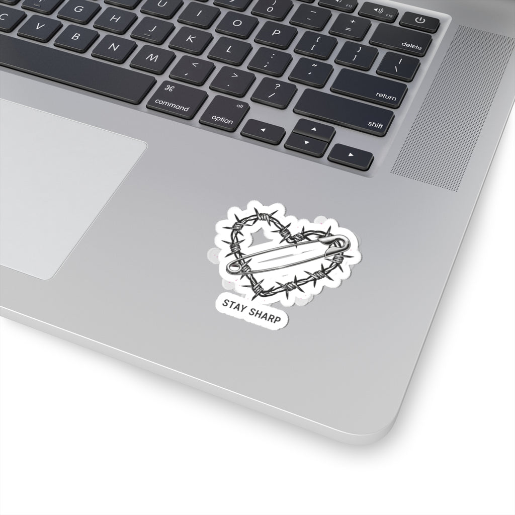 Barbed Wire Heart Sticker | safety pin art, punk motif, grunge symbol design