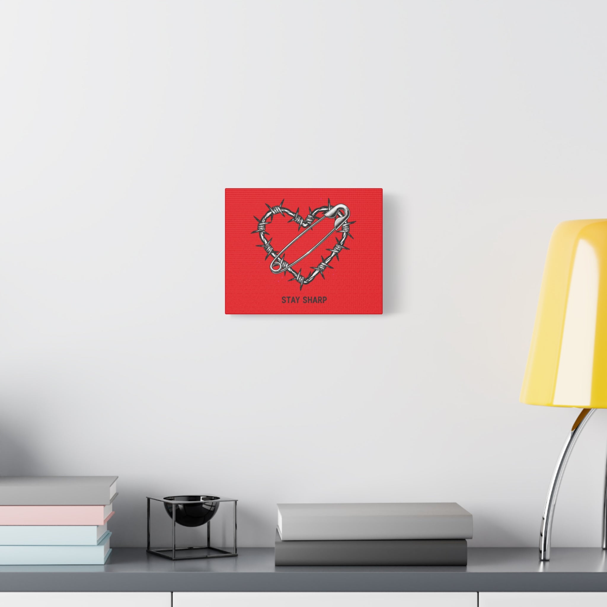 Stay Sharp Barbed Wire Heart Canvas | safety pin art, punk motif