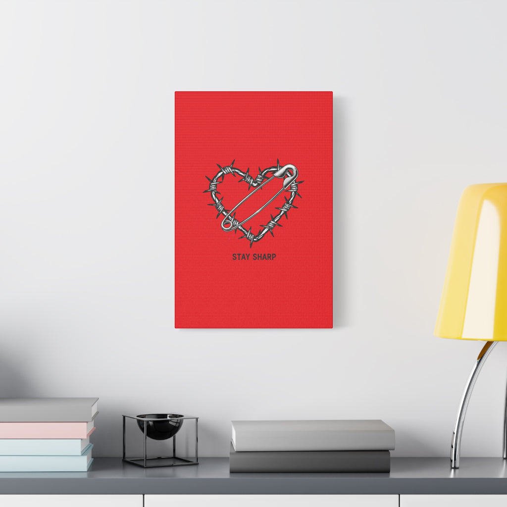 Stay Sharp Barbed Wire Heart Canvas | safety pin art, punk motif
