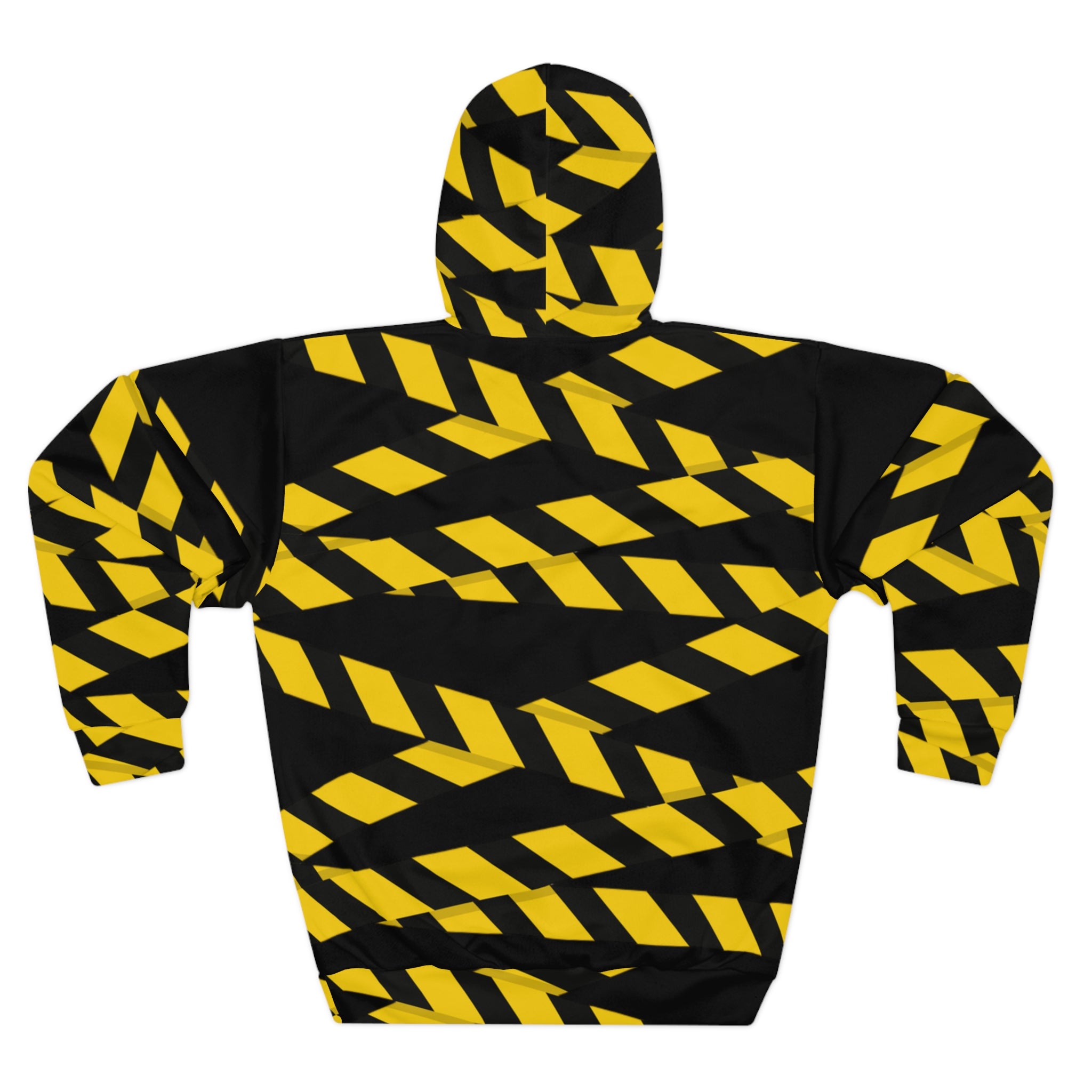 Hoodie - Black & Yellow Caution Stripe All-Over Print