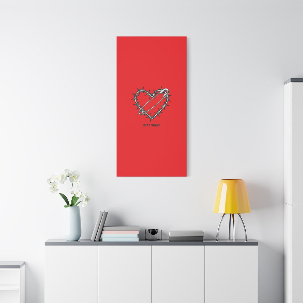 Stay Sharp Barbed Wire Heart Canvas | safety pin art, punk motif