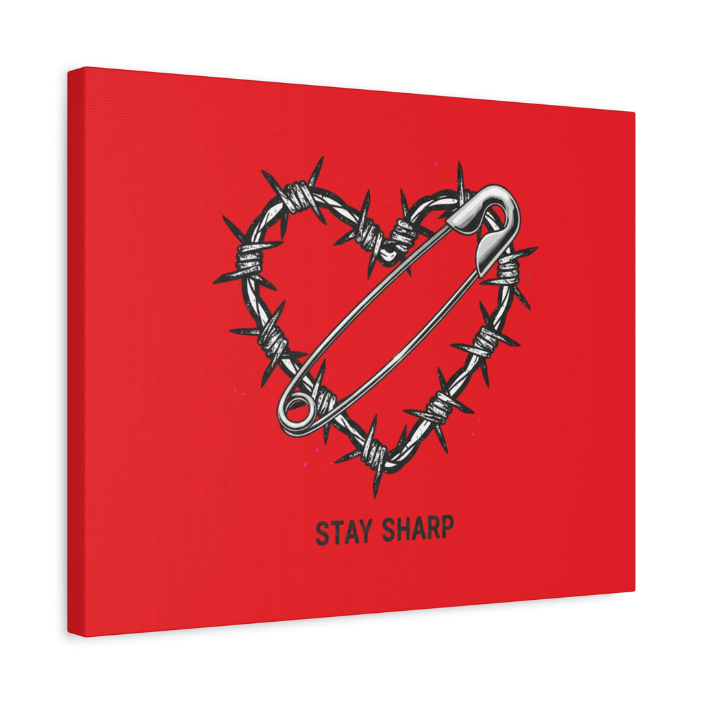 Stay Sharp Barbed Wire Heart Canvas | safety pin art, punk motif