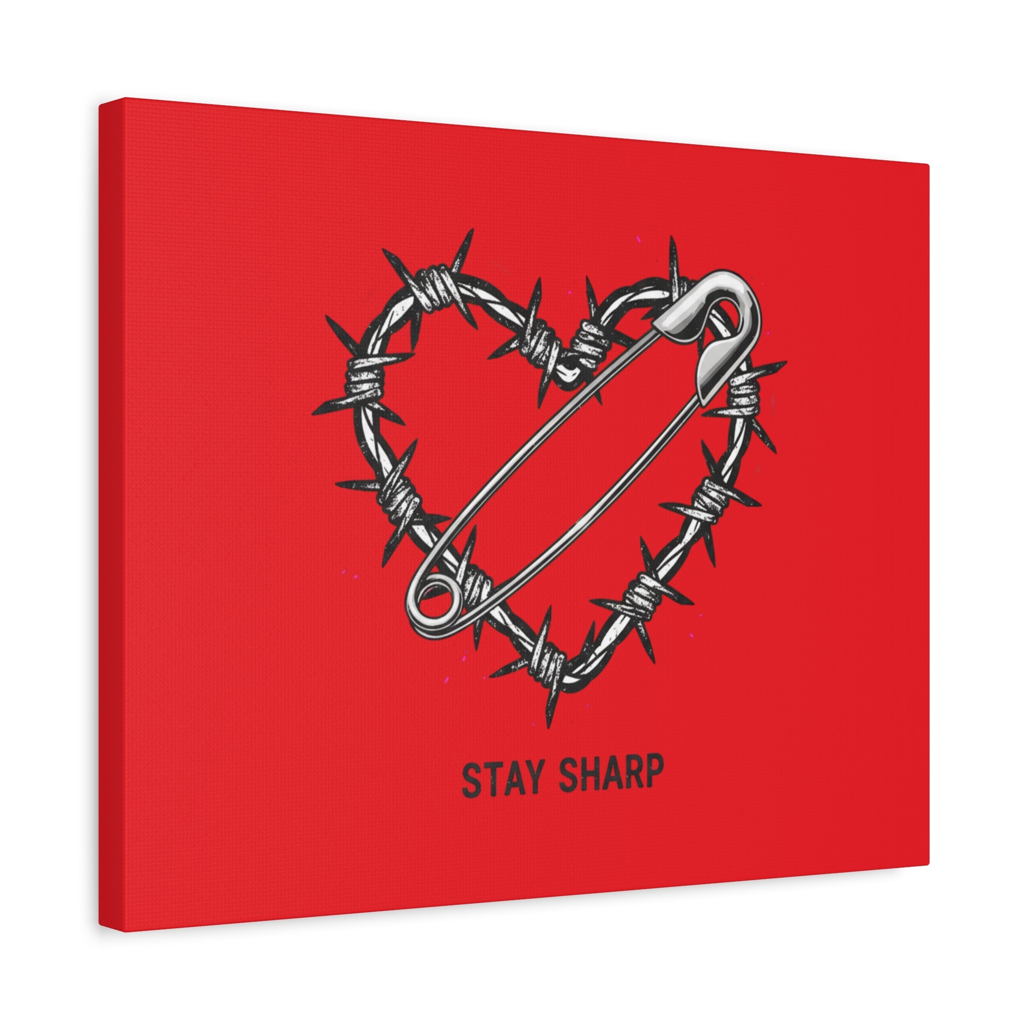 Stay Sharp Barbed Wire Heart Canvas | safety pin art, punk motif