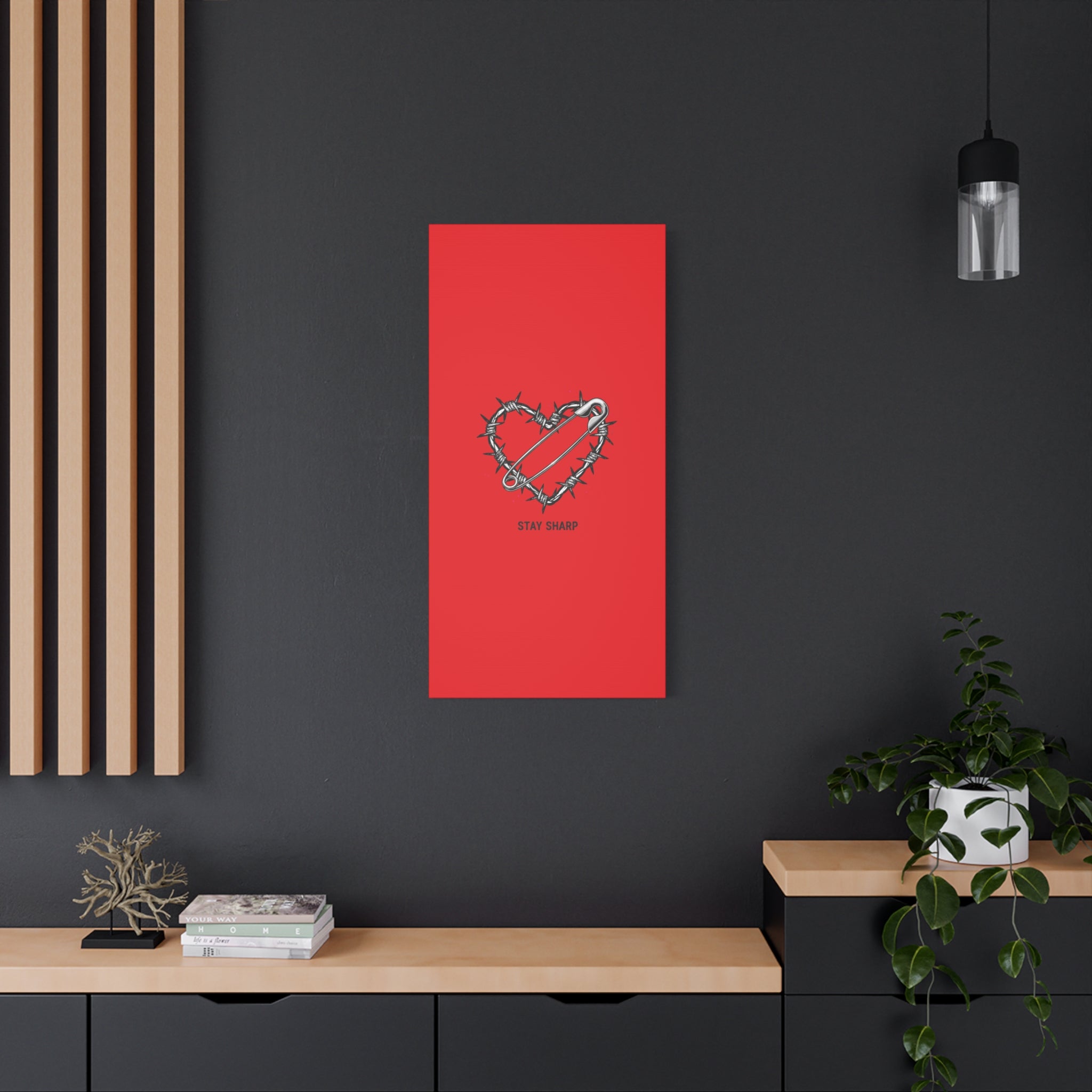 Stay Sharp Barbed Wire Heart Canvas | safety pin art, punk motif