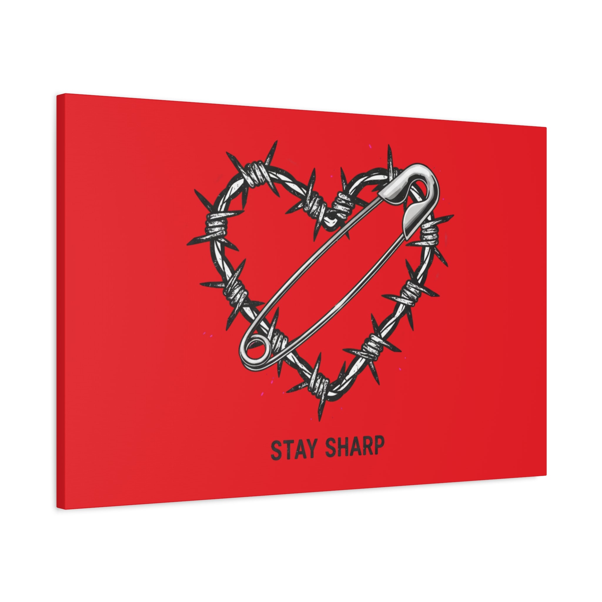 Stay Sharp Barbed Wire Heart Canvas | safety pin art, punk motif