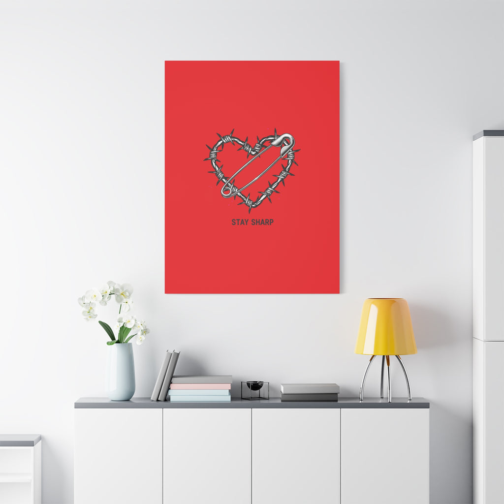 Stay Sharp Barbed Wire Heart Canvas | safety pin art, punk motif