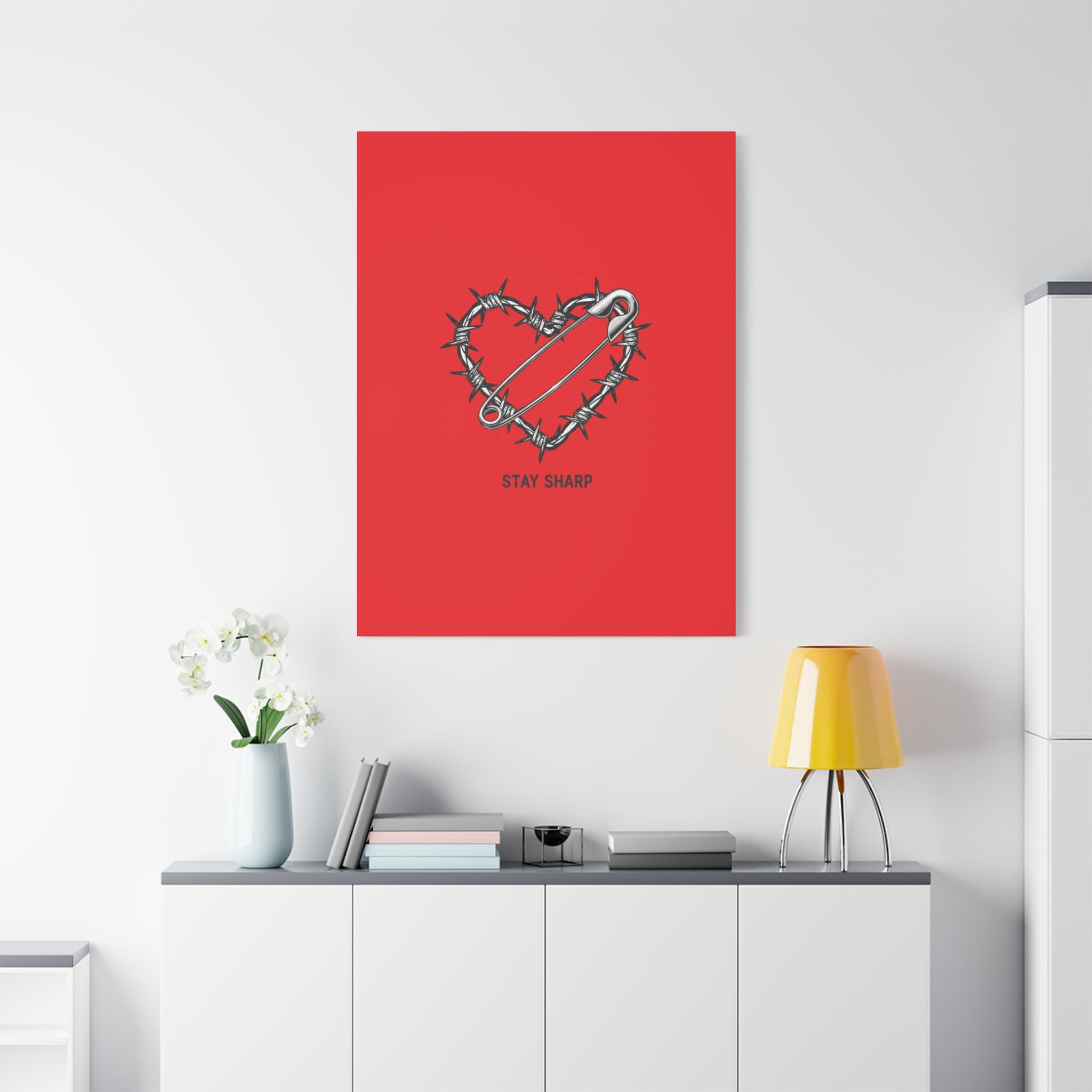 Stay Sharp Barbed Wire Heart Canvas | safety pin art, punk motif