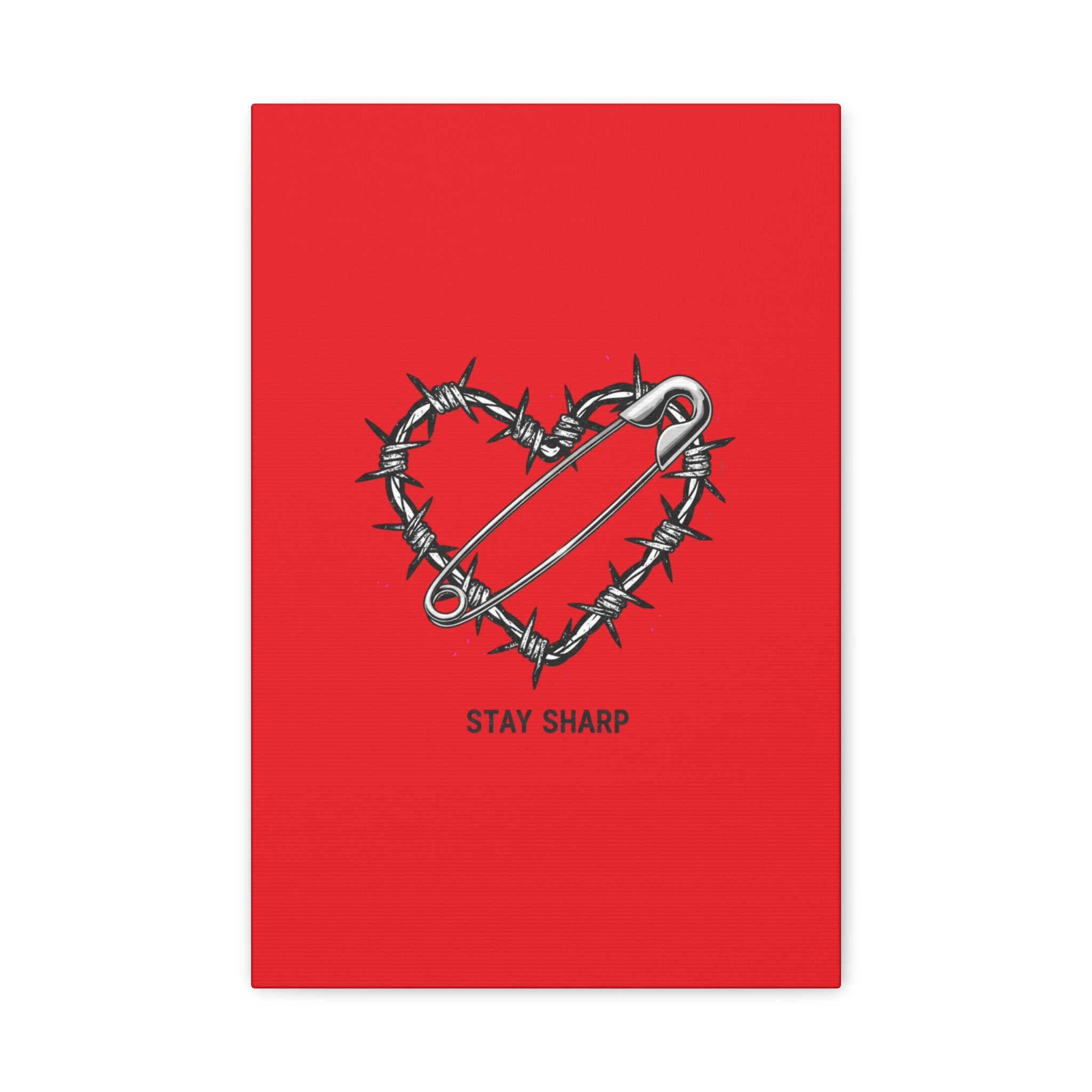 Stay Sharp Barbed Wire Heart Canvas | safety pin art, punk motif