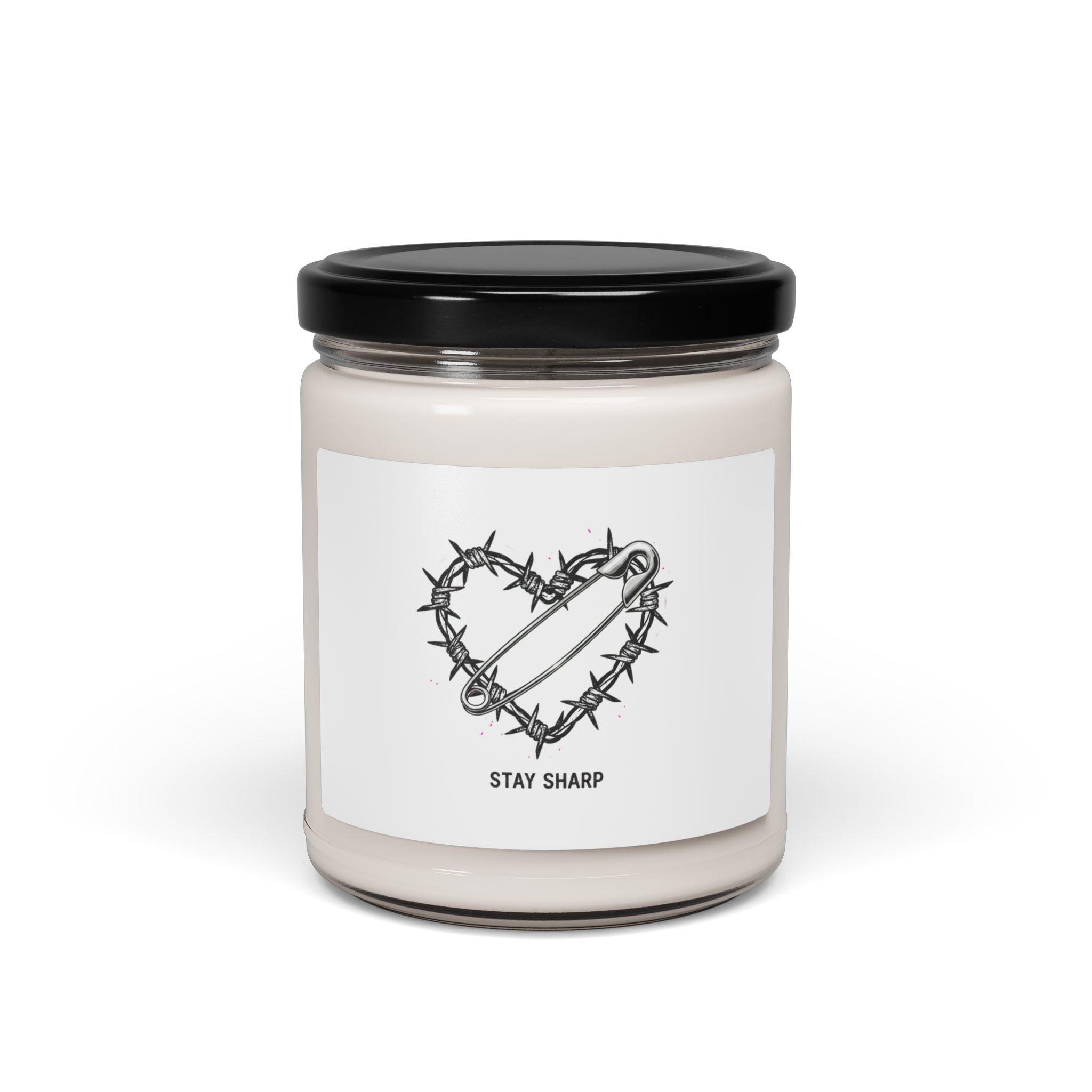 Barbed Wire Heart Candle, 9oz Soy Candle | punk motif, safety pin art