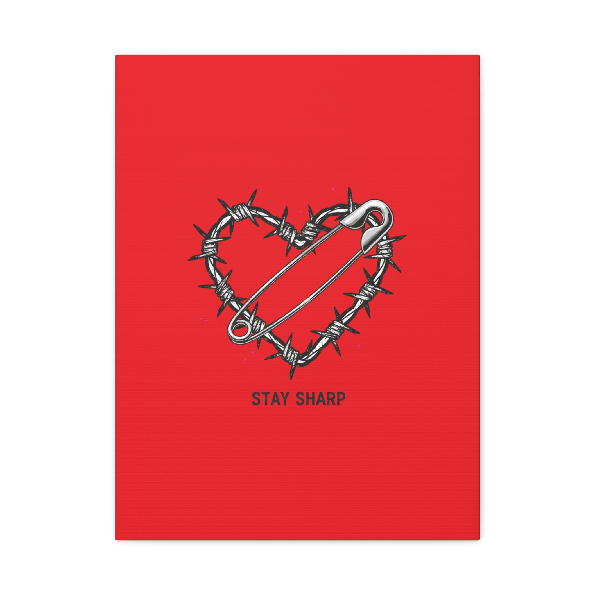 Stay Sharp Barbed Wire Heart Canvas | safety pin art, punk motif