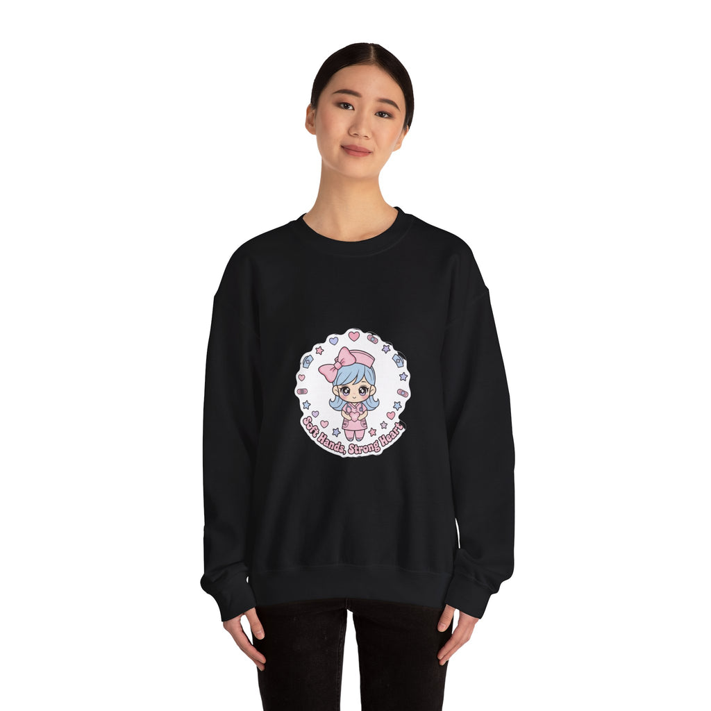 Cute Nurse Kawaii Crewneck Sweatshirt | Pastel Coquette Medical, Puff-Print