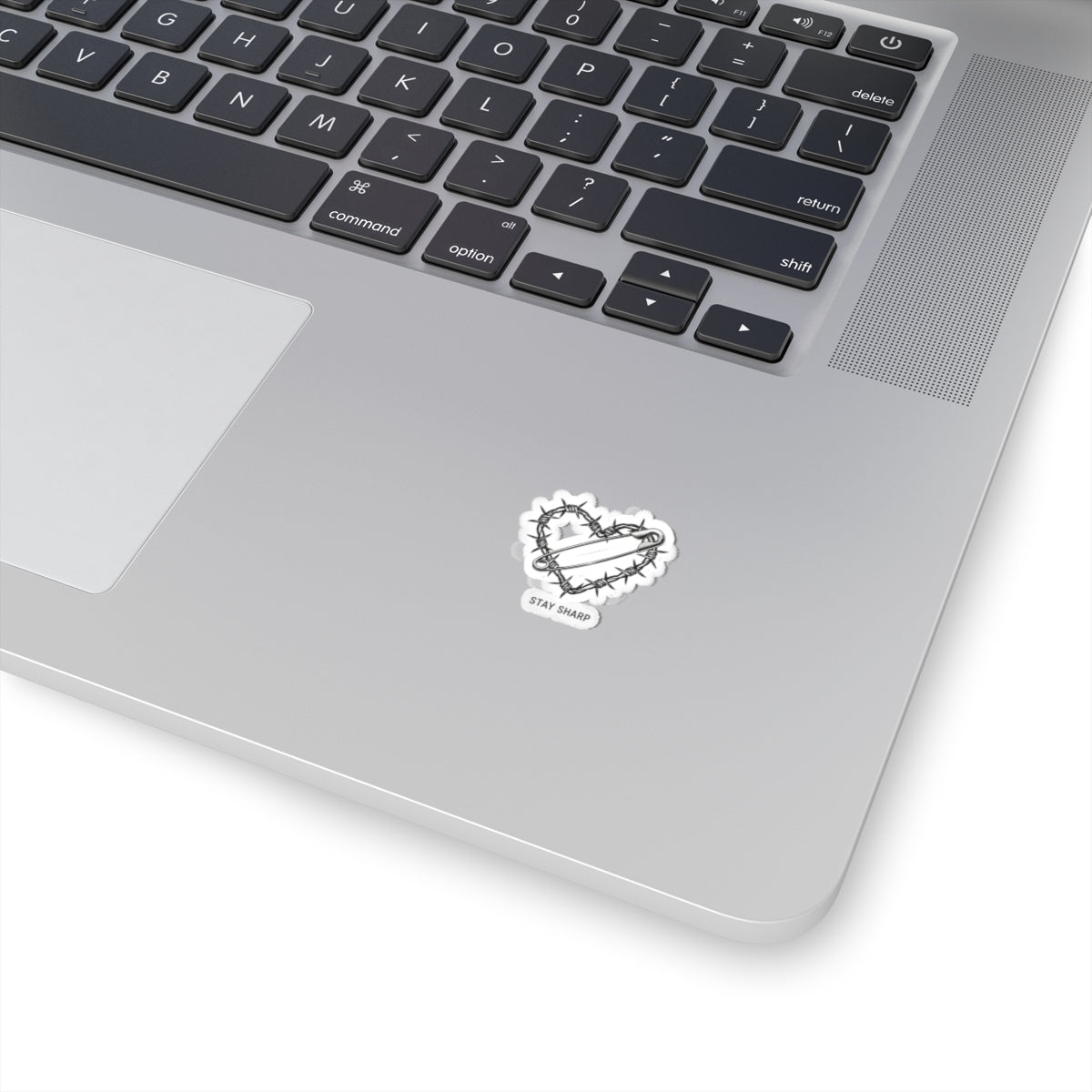 Barbed Wire Heart Sticker | safety pin art, punk motif, grunge symbol design