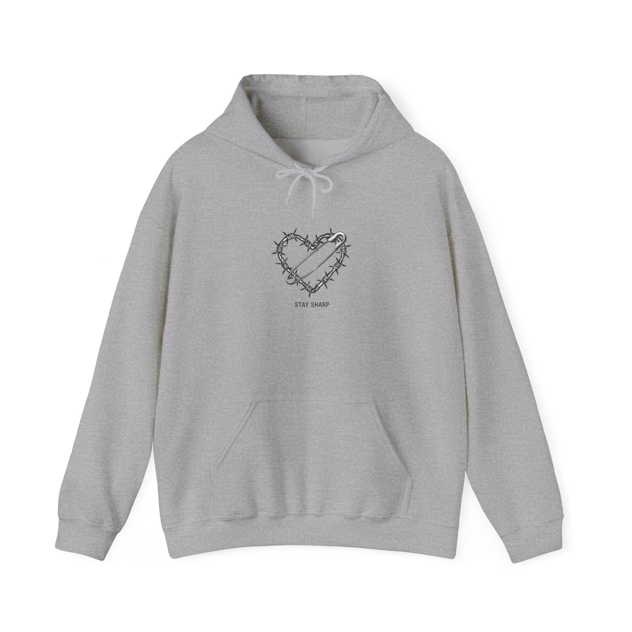 Barbed Wire Heart Hoodie | punk motif, safety pin art