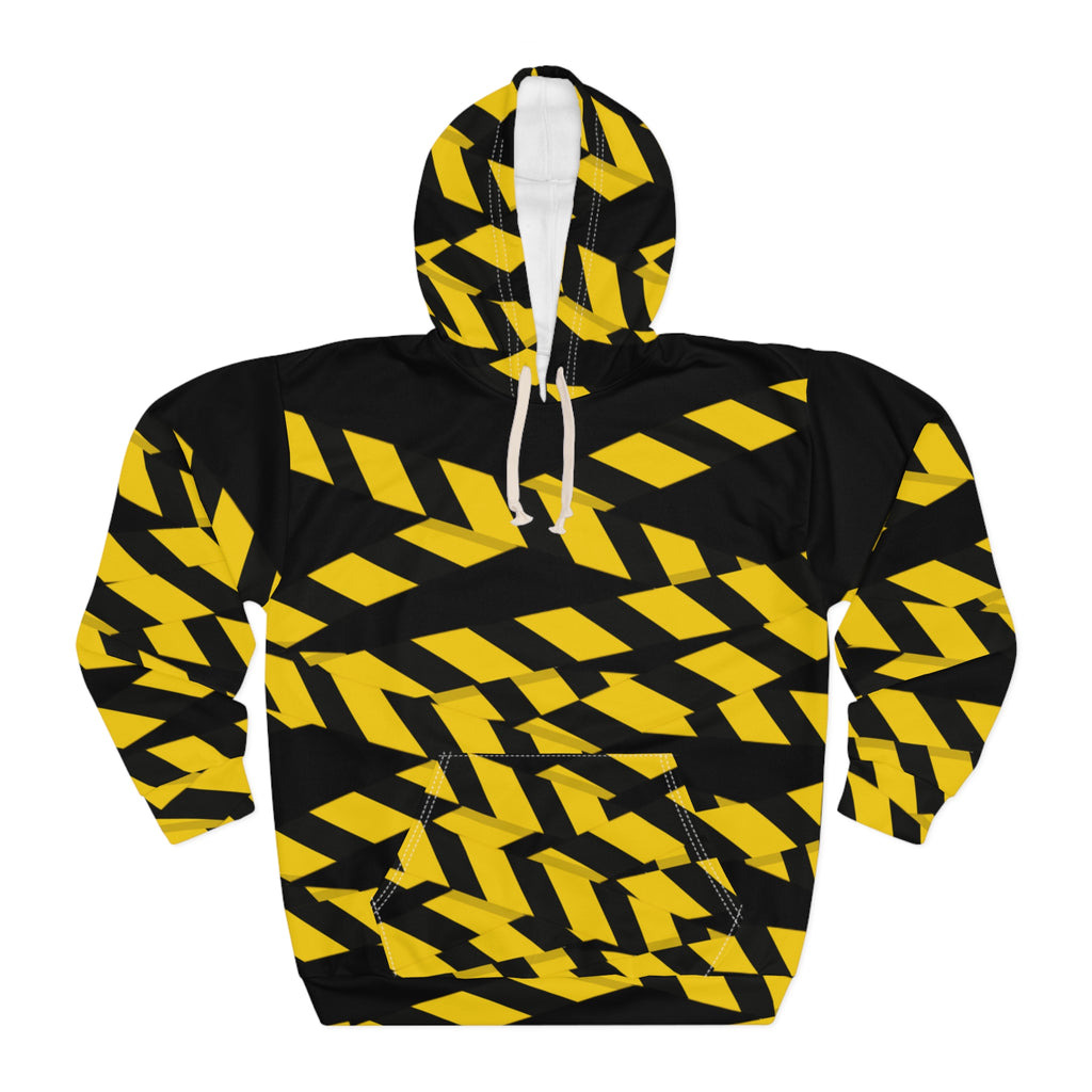 Hoodie - Black & Yellow Caution Stripe All-Over Print