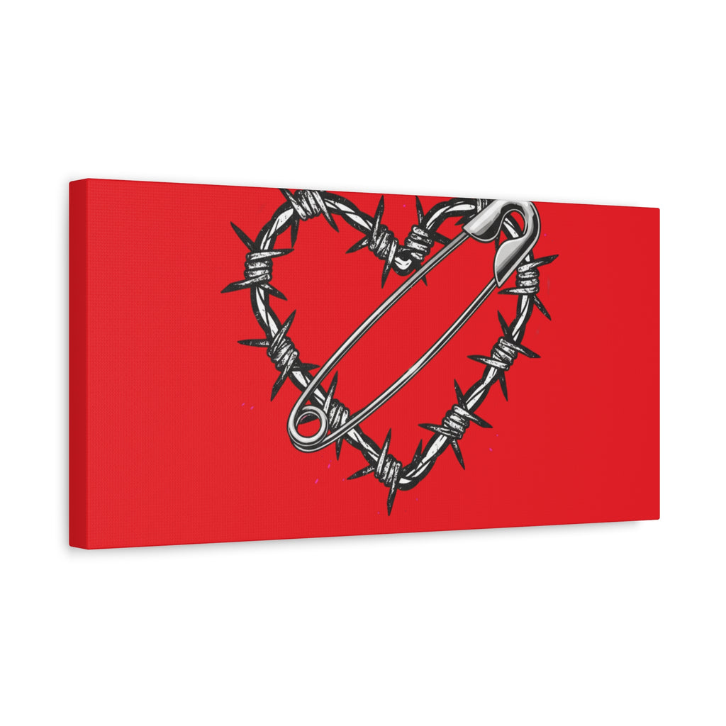 Stay Sharp Barbed Wire Heart Canvas | safety pin art, punk motif