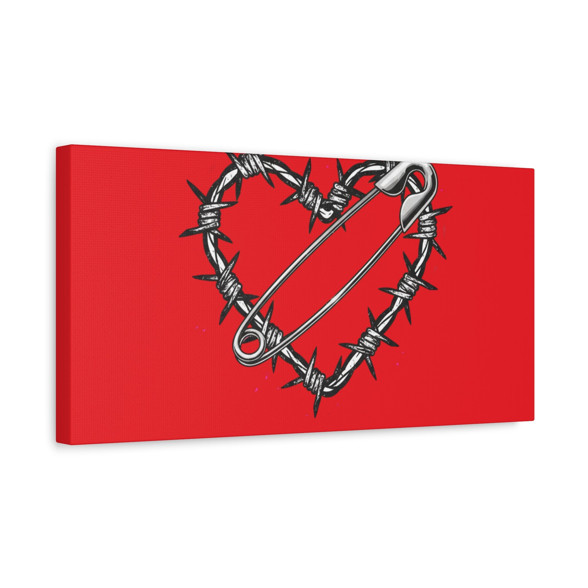 Stay Sharp Barbed Wire Heart Canvas | safety pin art, punk motif