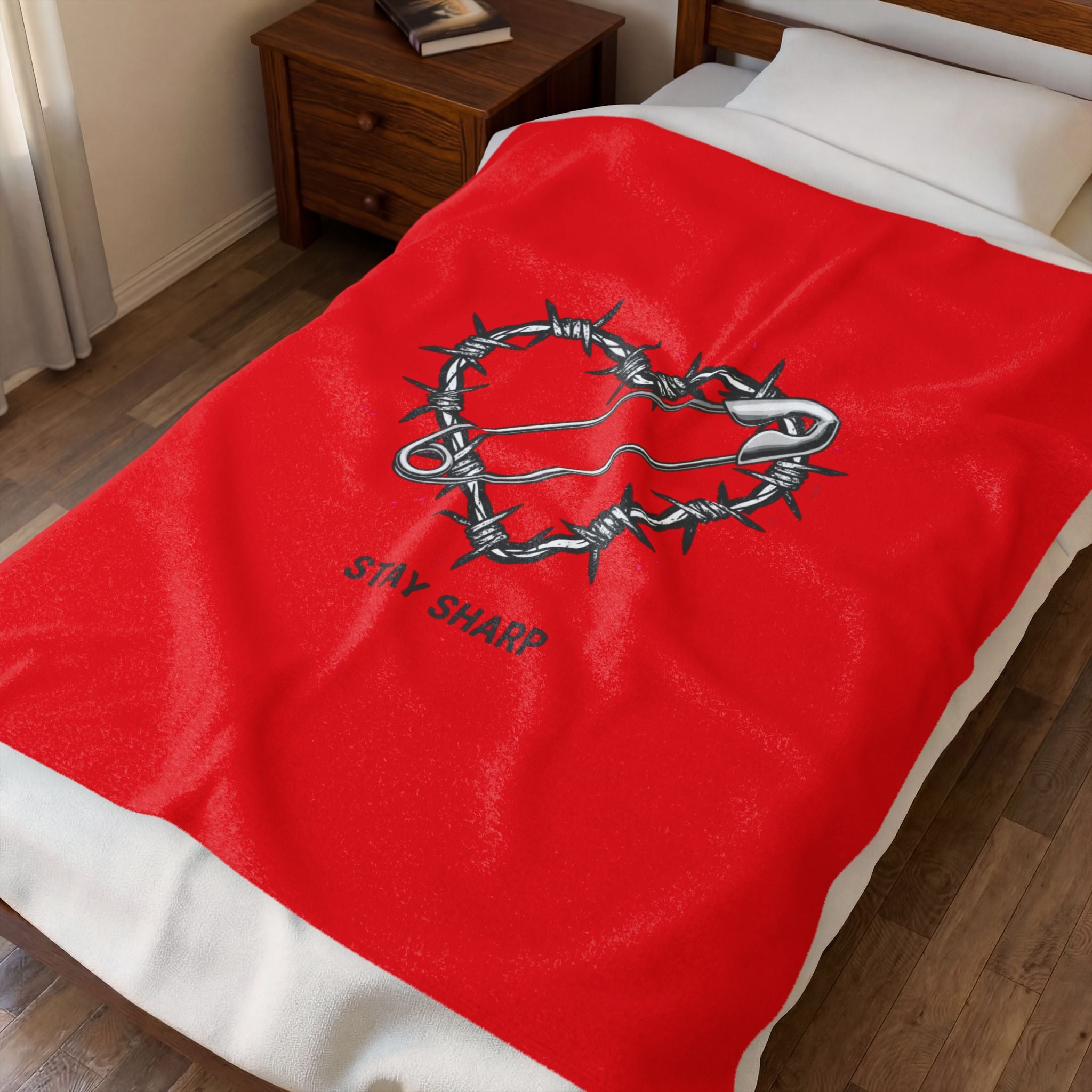 Barbed Wire Heart with Safety Pin Blanket | punk motif, grunge symbol design