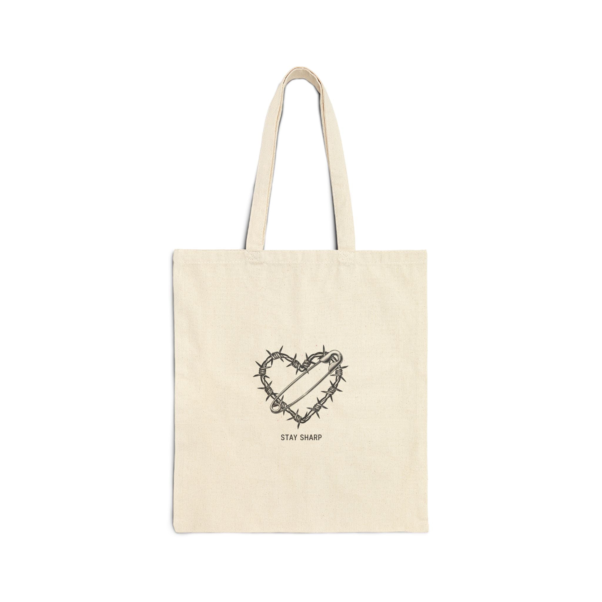 Barbed Wire Heart Tote | safety pin art, punk motif