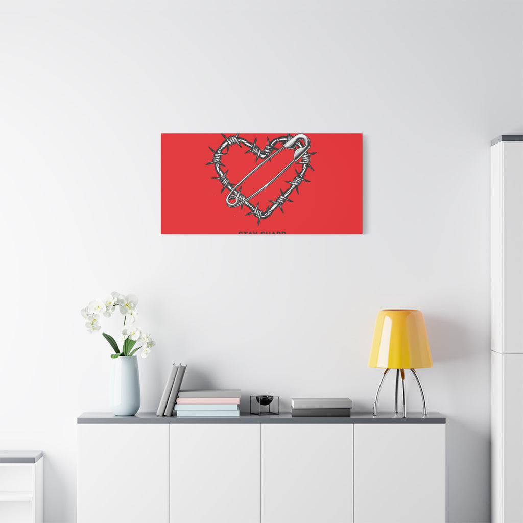 Stay Sharp Barbed Wire Heart Canvas | safety pin art, punk motif