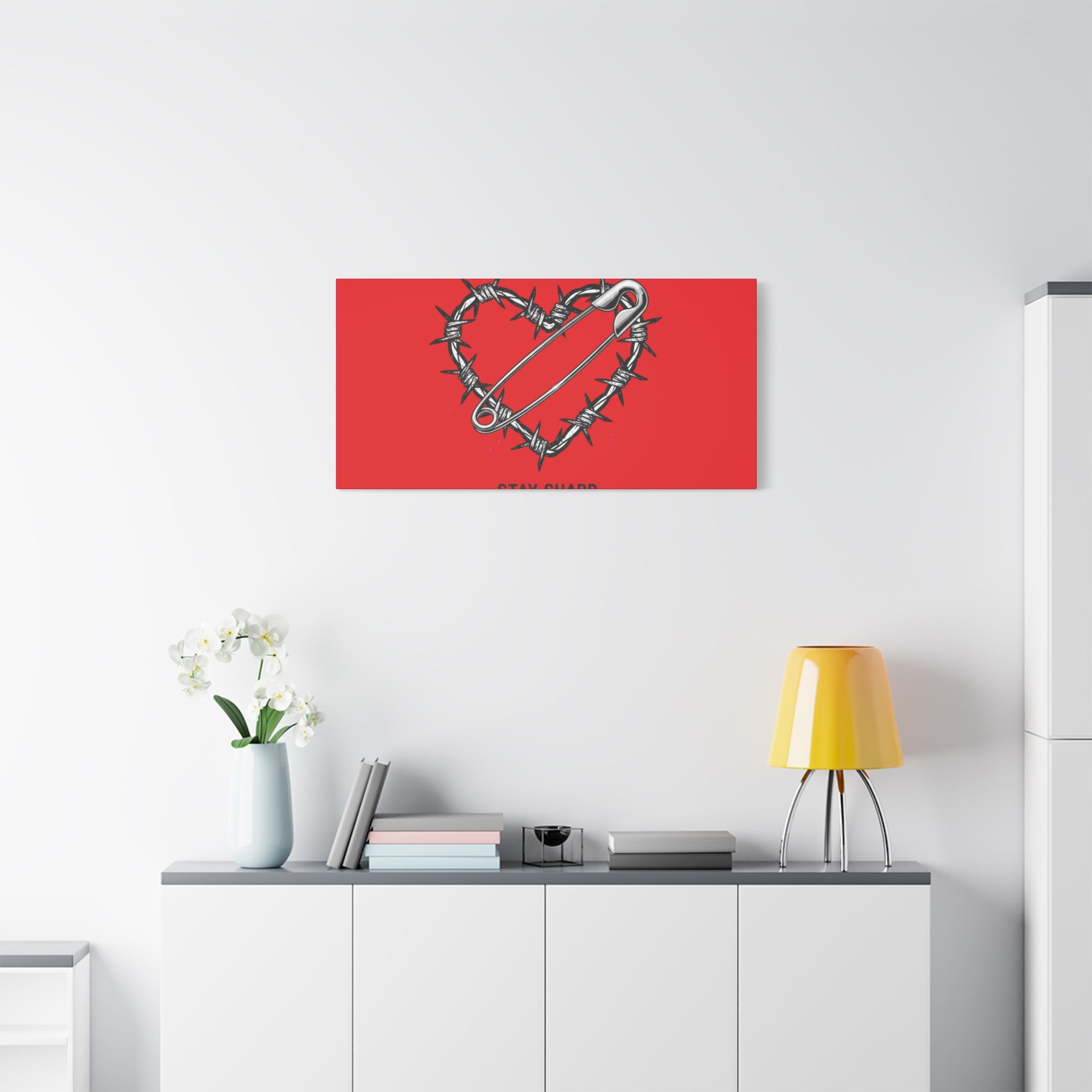 Stay Sharp Barbed Wire Heart Canvas | safety pin art, punk motif