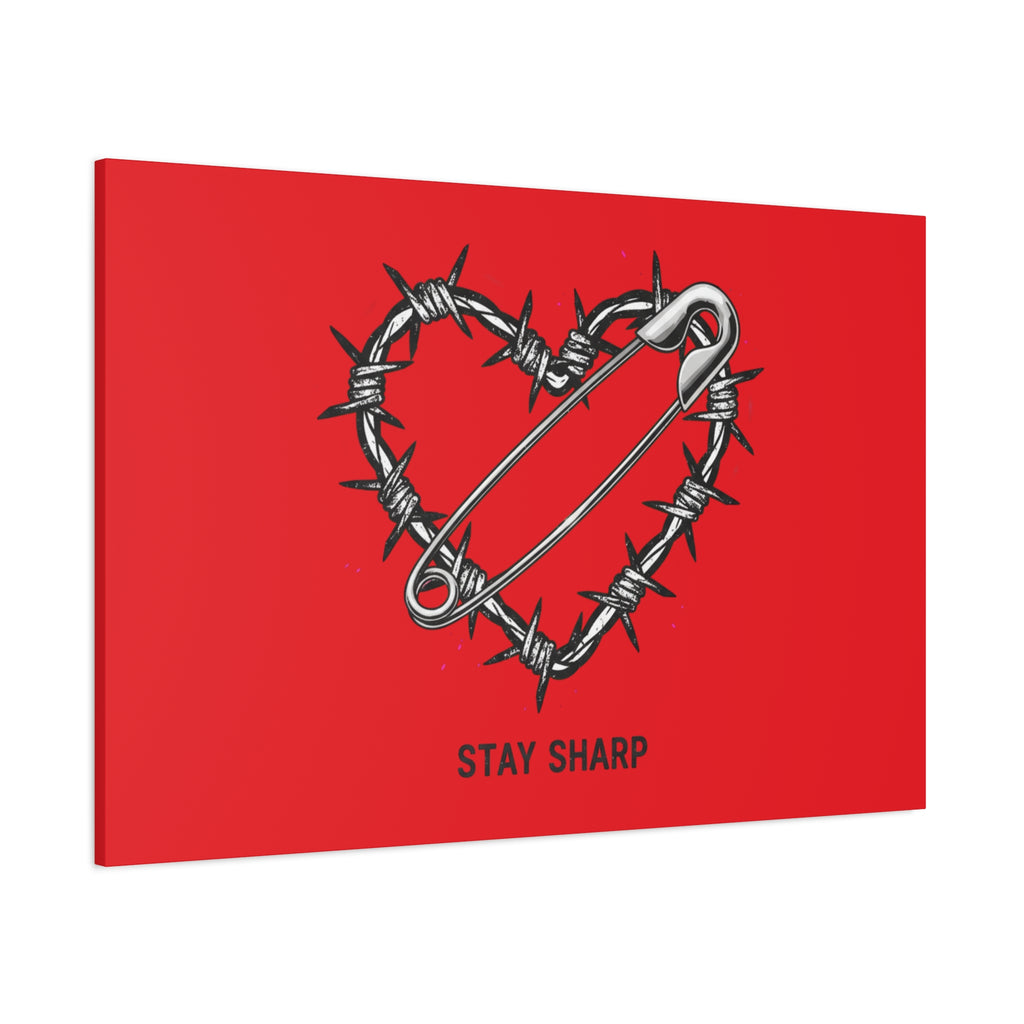 Stay Sharp Barbed Wire Heart Canvas | safety pin art, punk motif